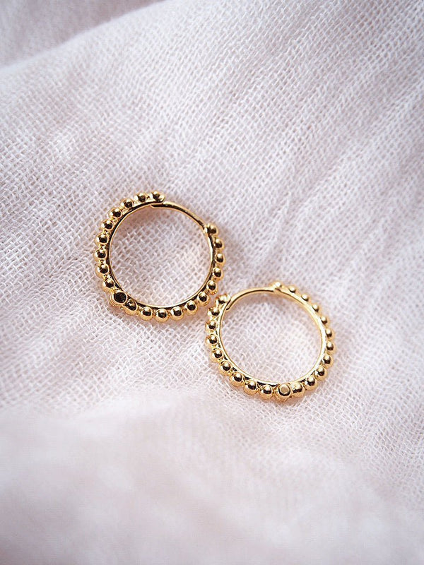 Earrings - Gold Bead Huggie Hoop Earrings - Maili - ke aloha jewelry