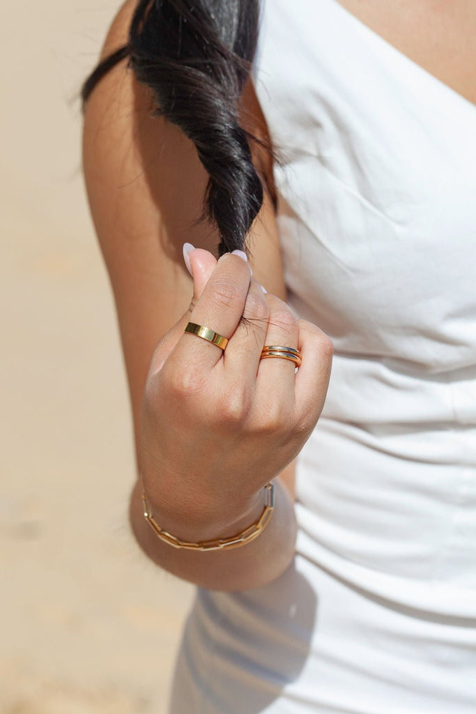 Rings - Thick Gold Flat Band Ring - Haloa - ke aloha jewelry