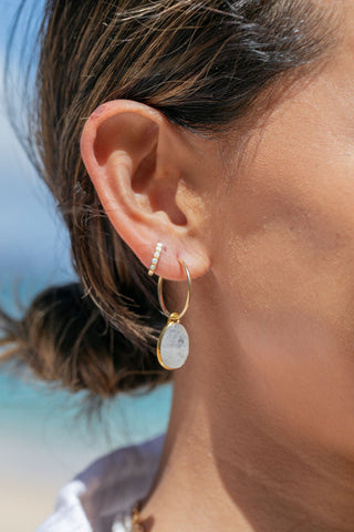 Earrings - White Opal Huggie Hoop Earrings - Ipolani - ke aloha jewelry