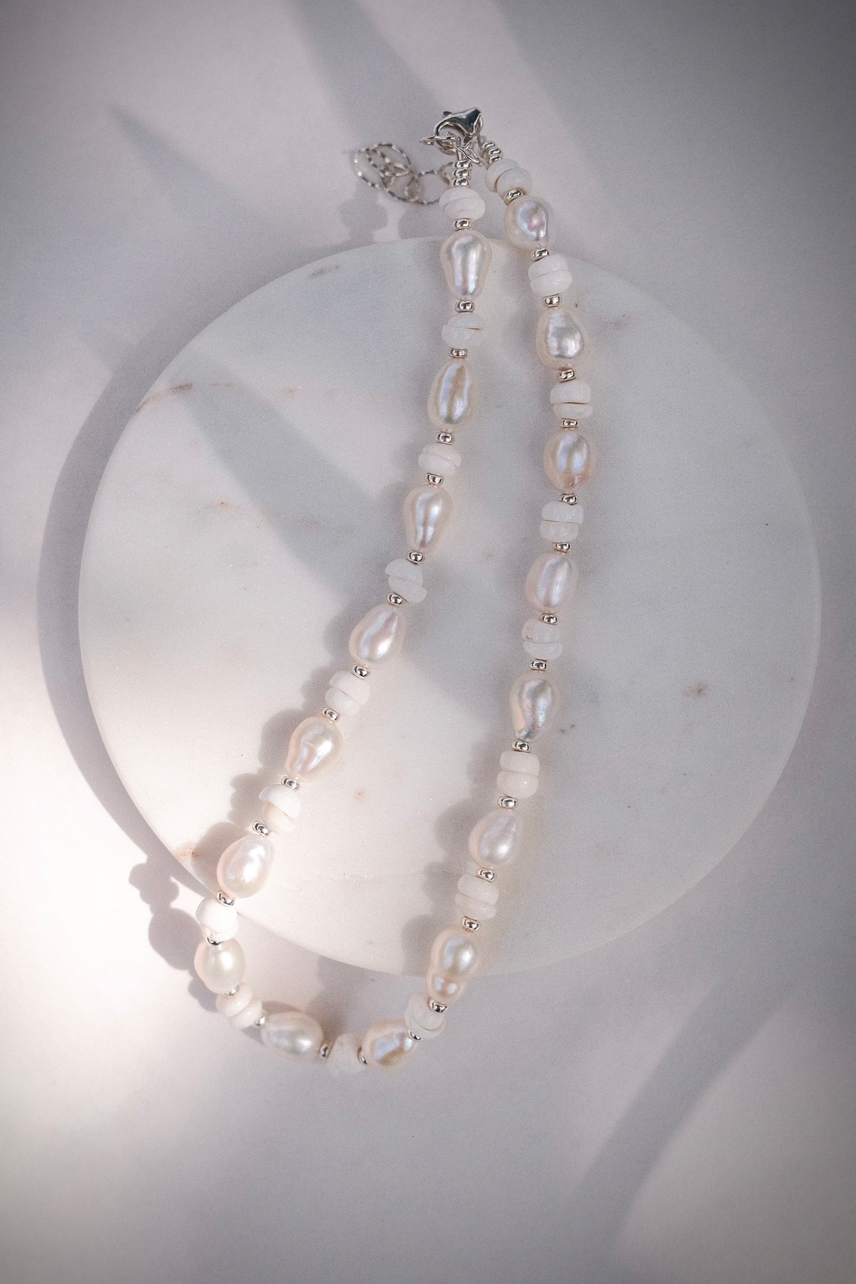 Silver Baroque Pearl Puka Shell Necklace - Kakahi