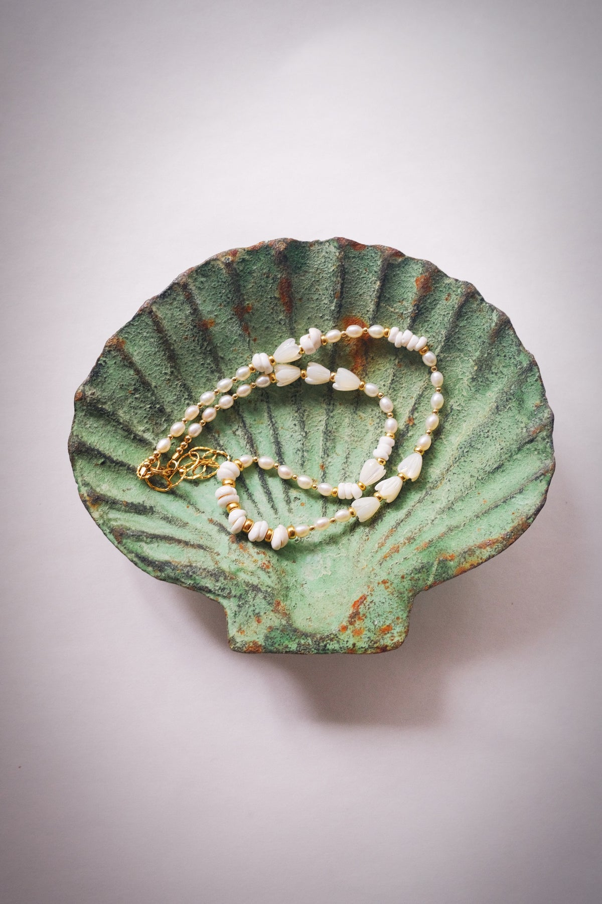Mixed Shell & Pearl Pikake Necklace - Gold Kahakai