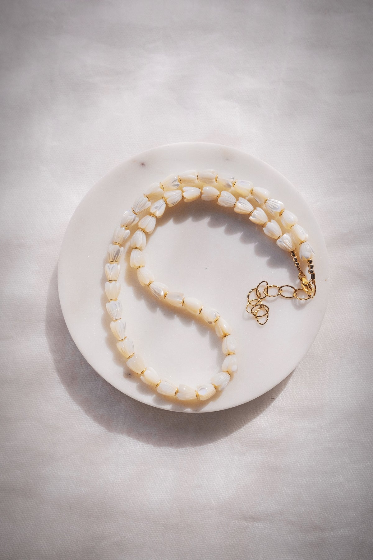 Mother of Pearl Pikake Beaded Necklace - Gold Lāhela