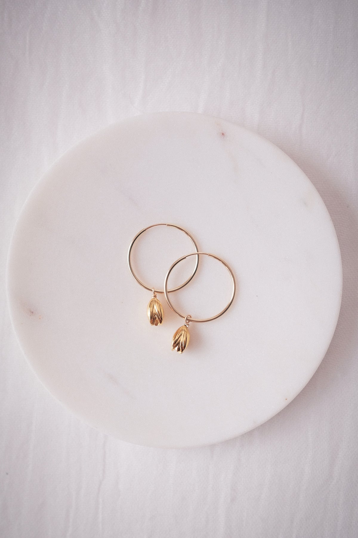 Gold Filled Pikake Charm Hoop Earrings - Hoʻopuni