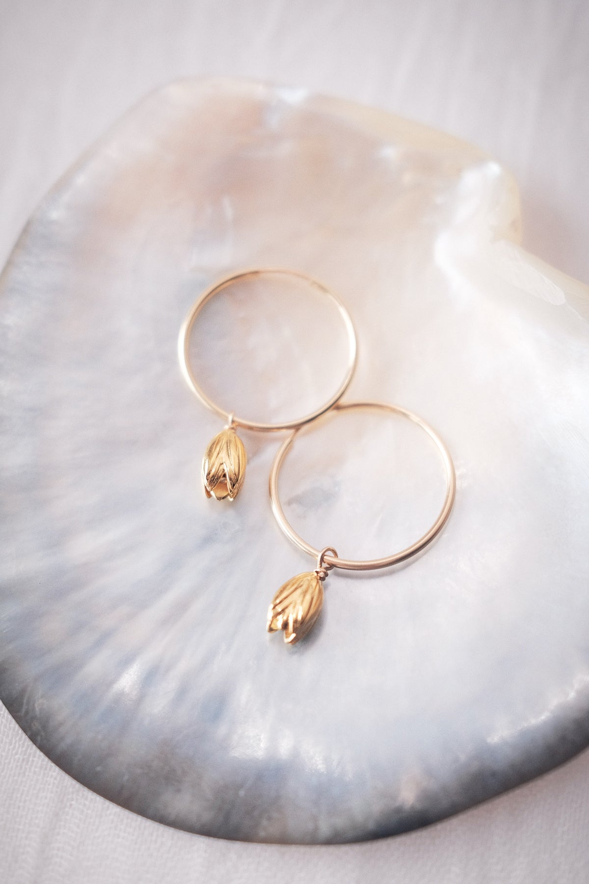 Gold Filled Pikake Charm Hoop Earrings - Hoʻopuni