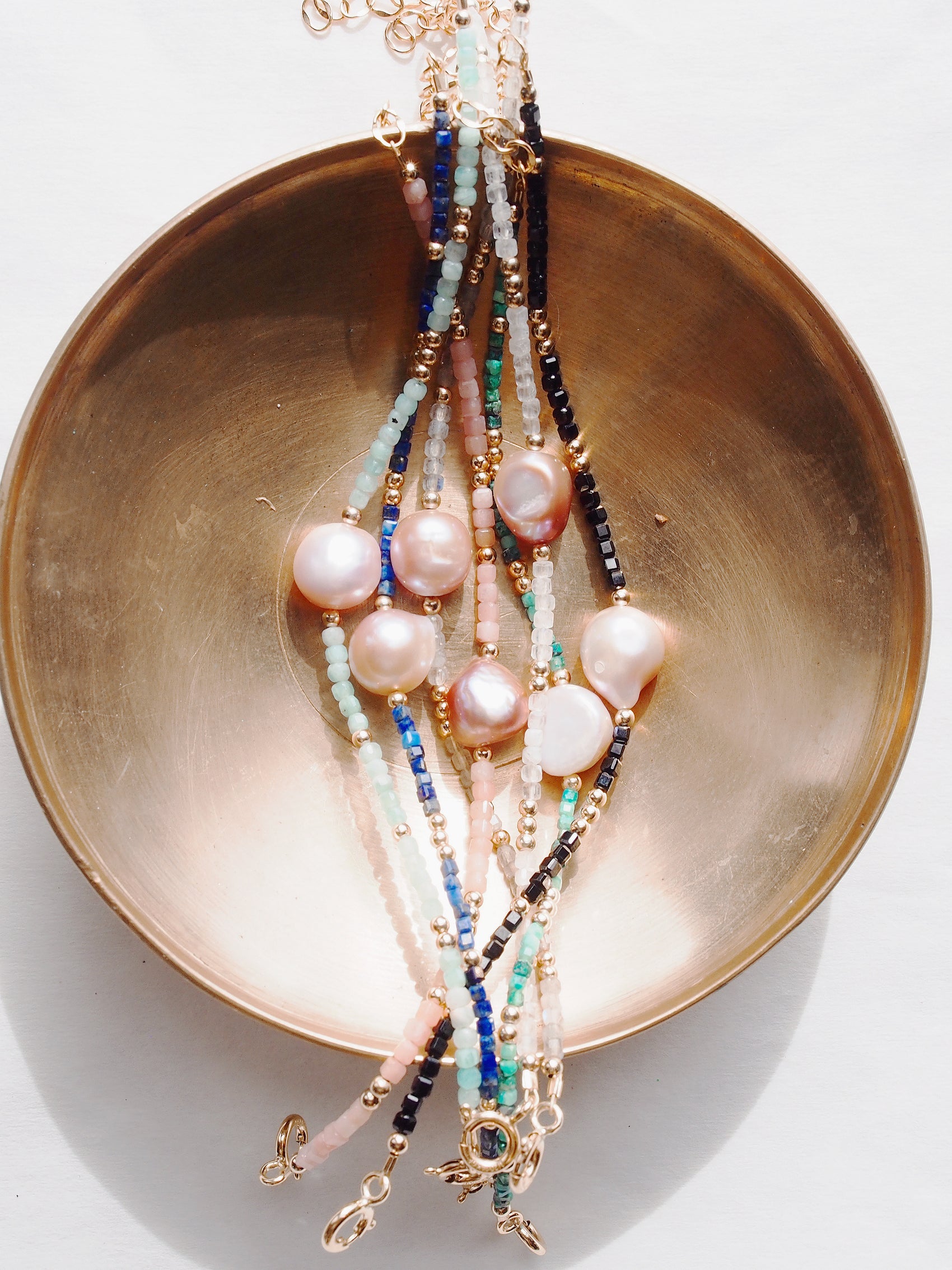 Pink Pearl and Gemstone Bracelet -  Gold Akala