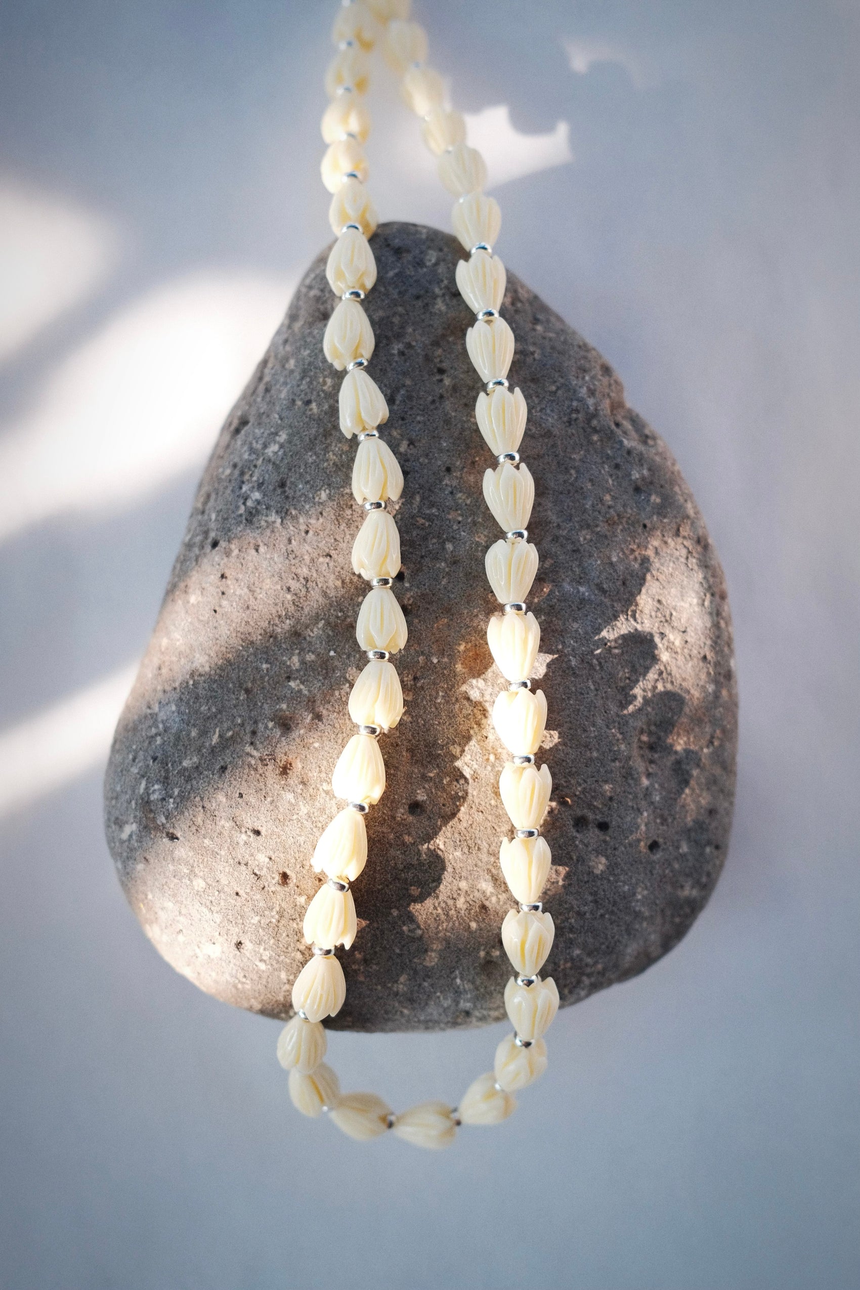 Silver and Carved Pikake Necklace - Aloalo