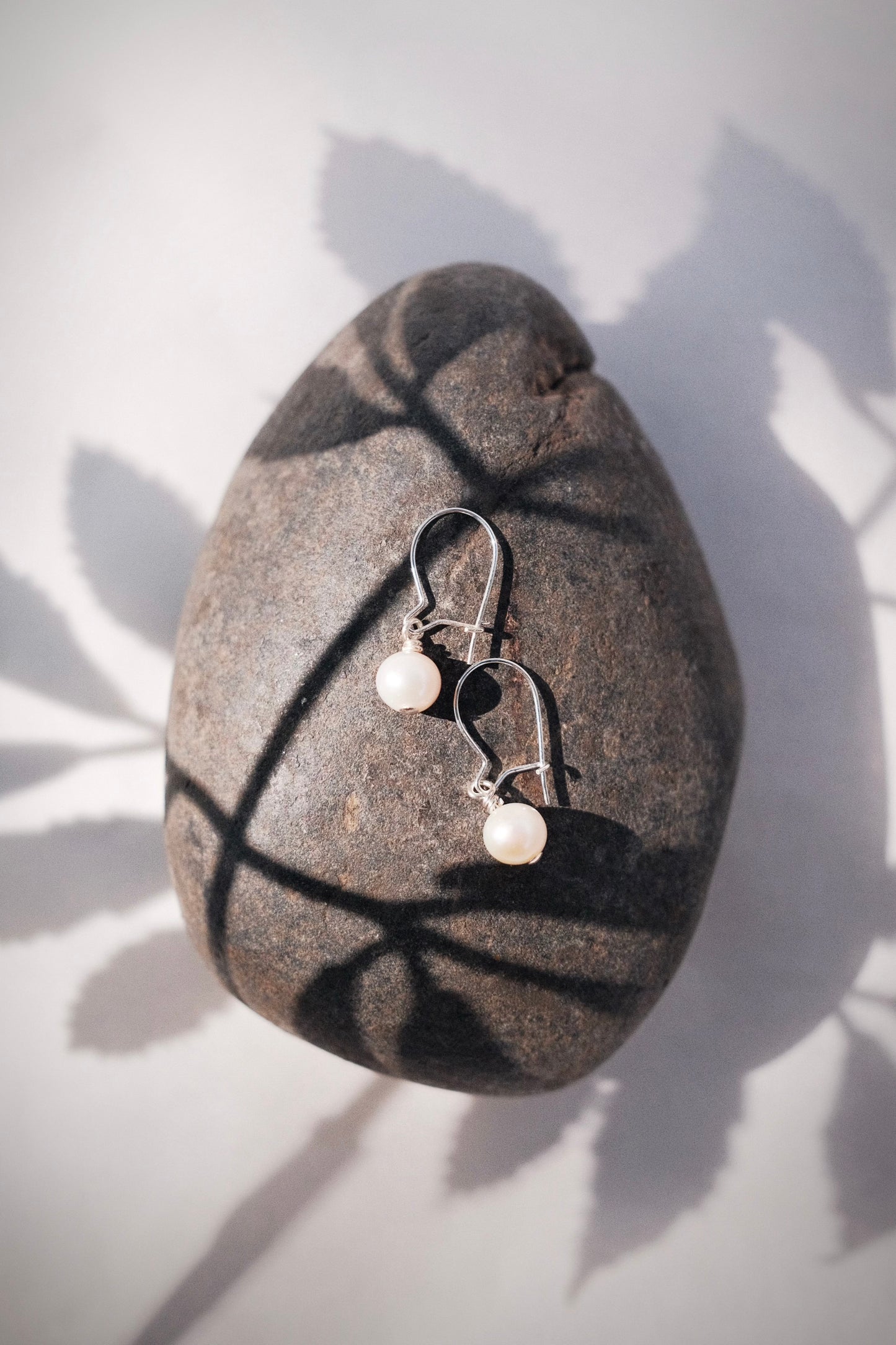 Tiny White Freshwater Pearl Drop Earrings - Silver Ipo