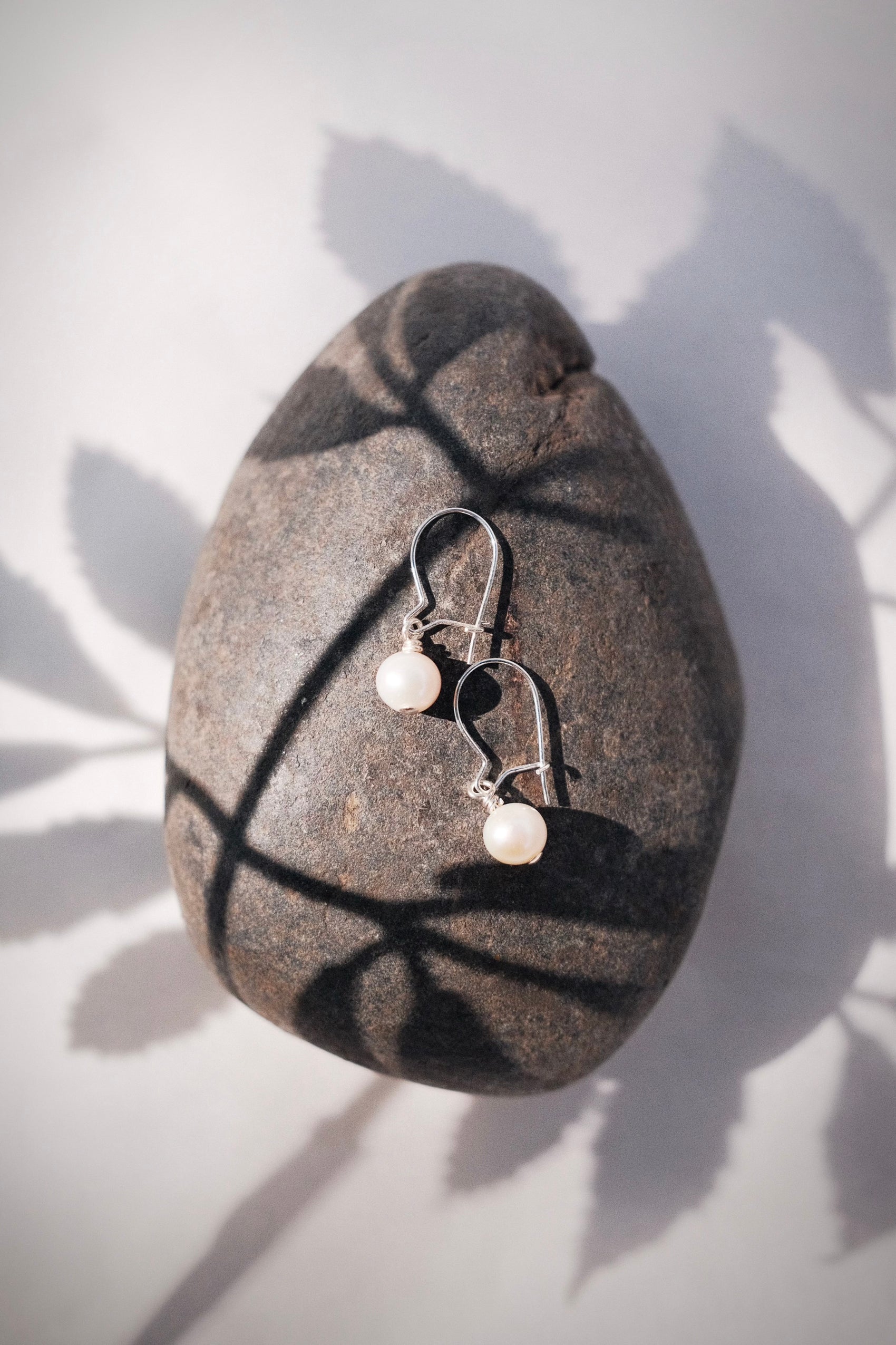 Tiny White Freshwater Pearl Drop Earrings - Silver Ipo