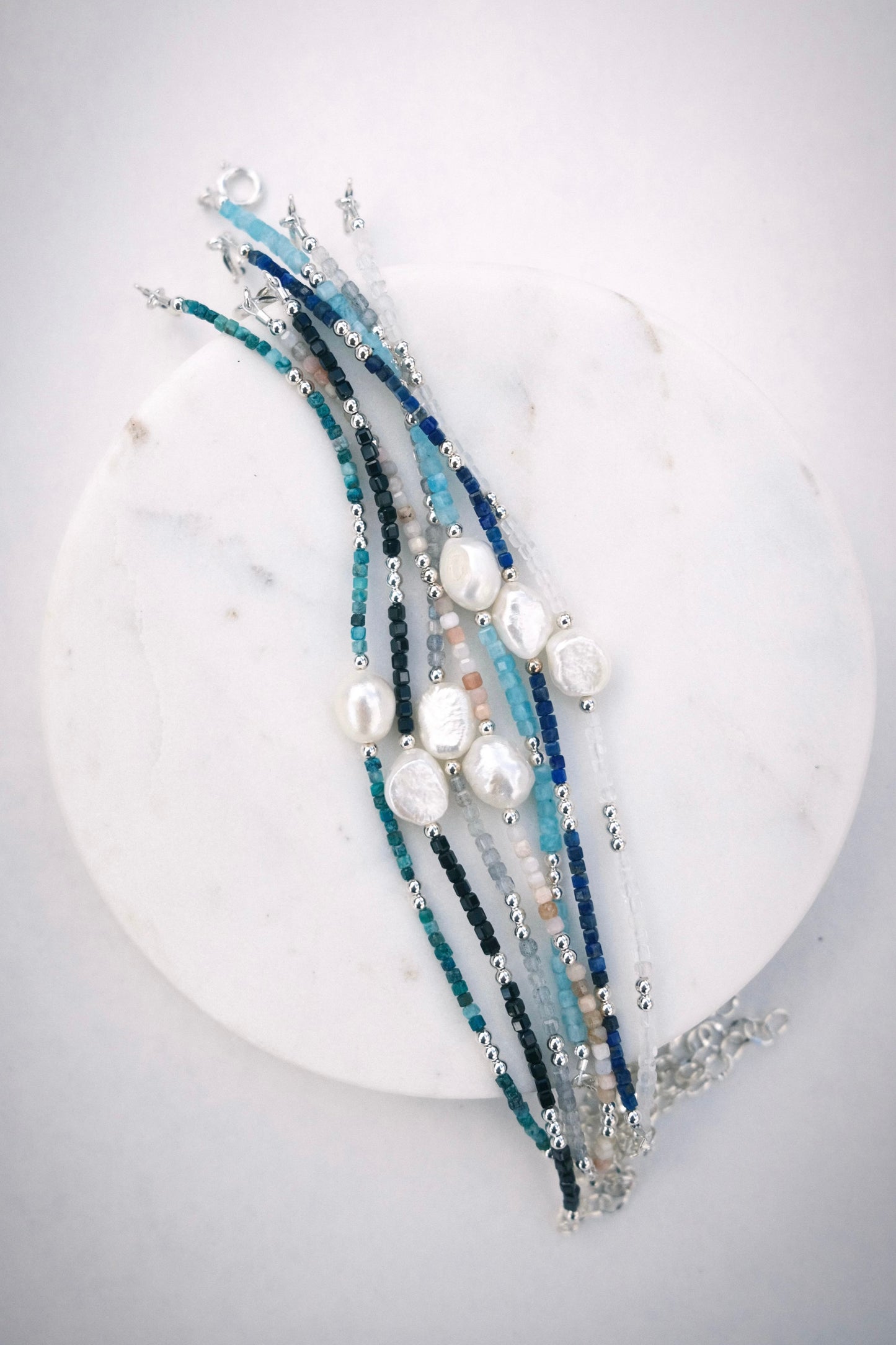 White Pearl and Gemstone Bracelet - Silver Haukea