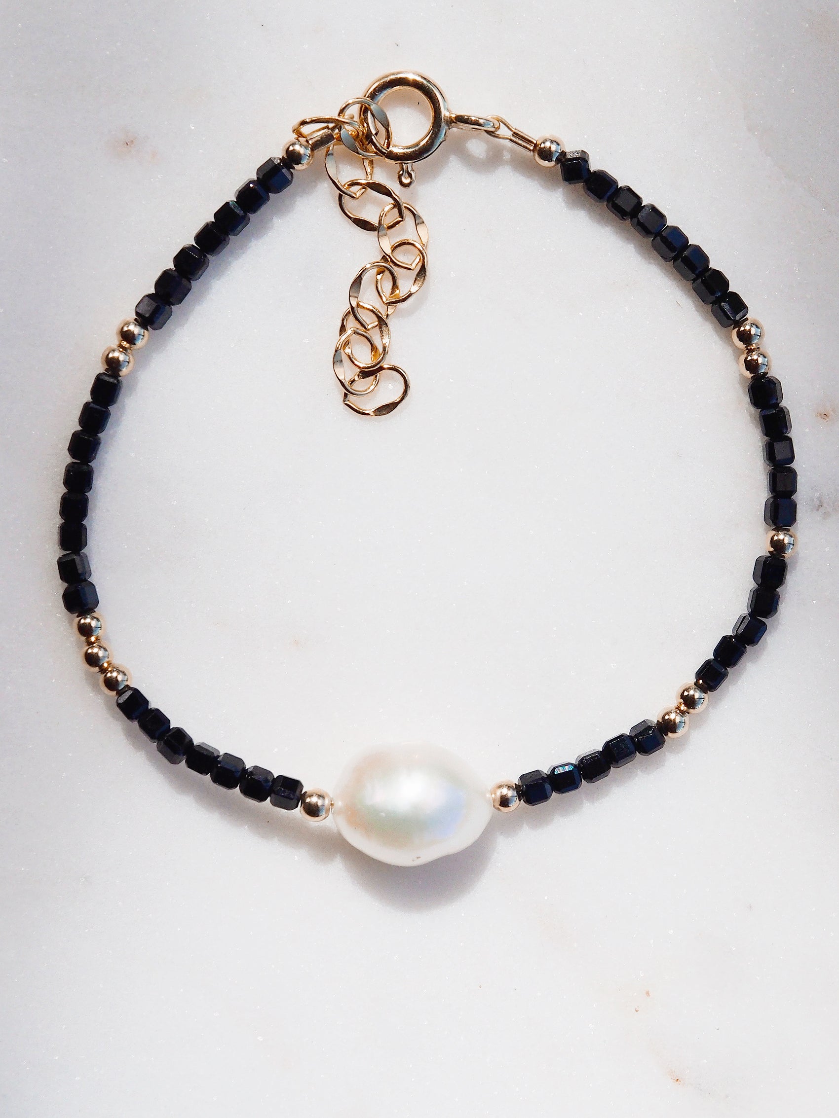 White Pearl and Gemstone Bracelet - Gold Haukea