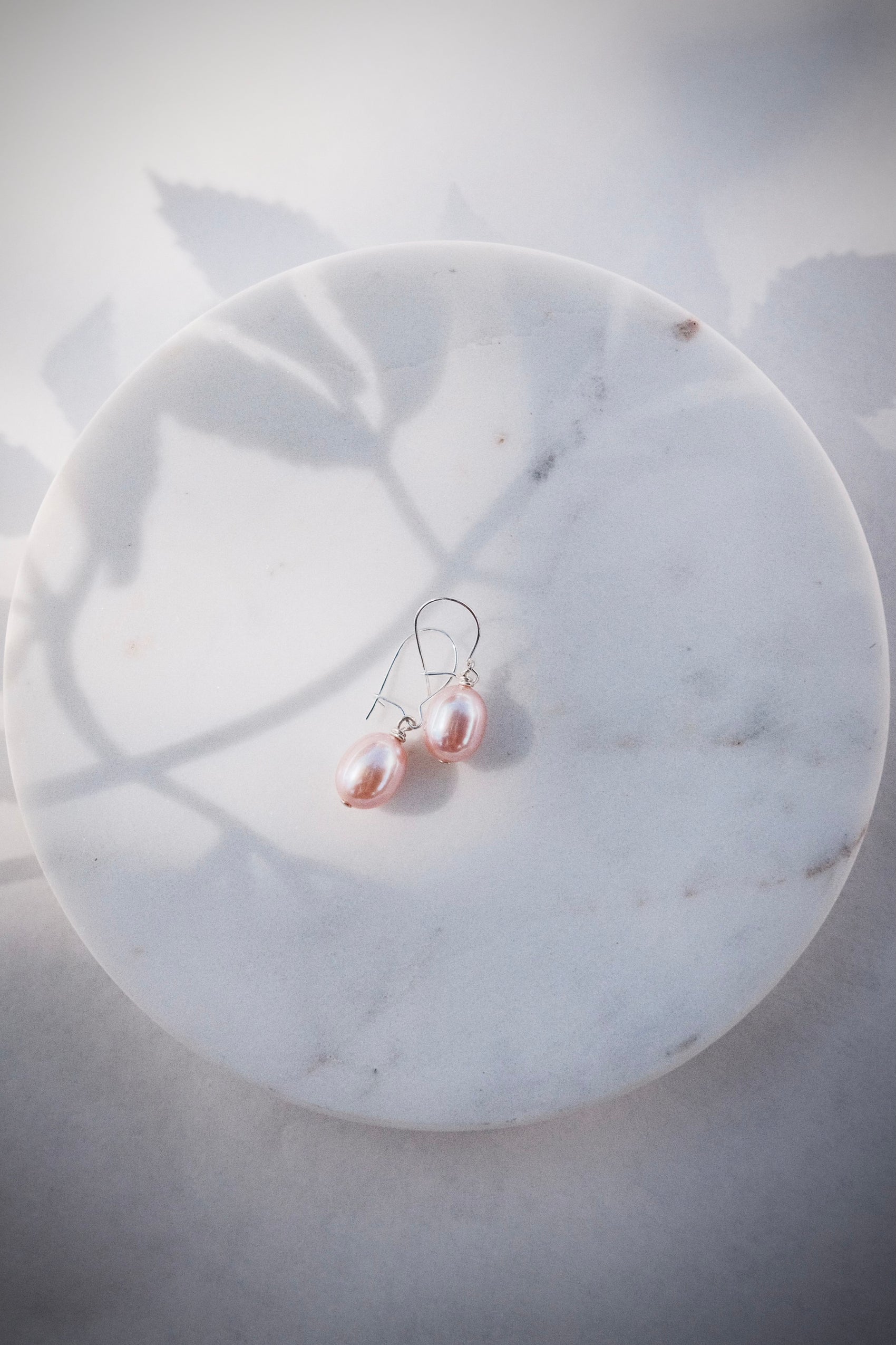 Pink Freshwater Pearl Silver Drop Earrings - Akala