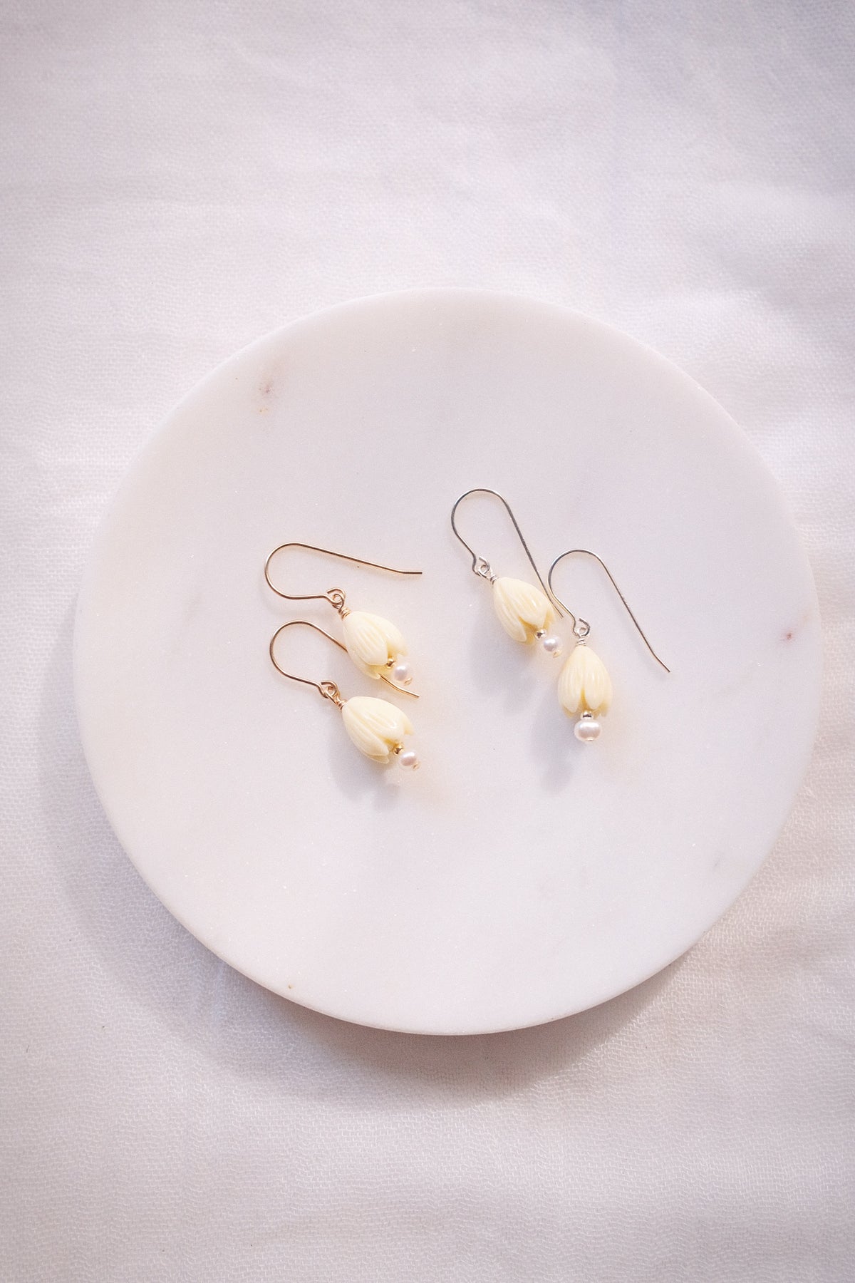 Resin Pikake & Pearl Drop Earrings - Gold or Silver Kupuna