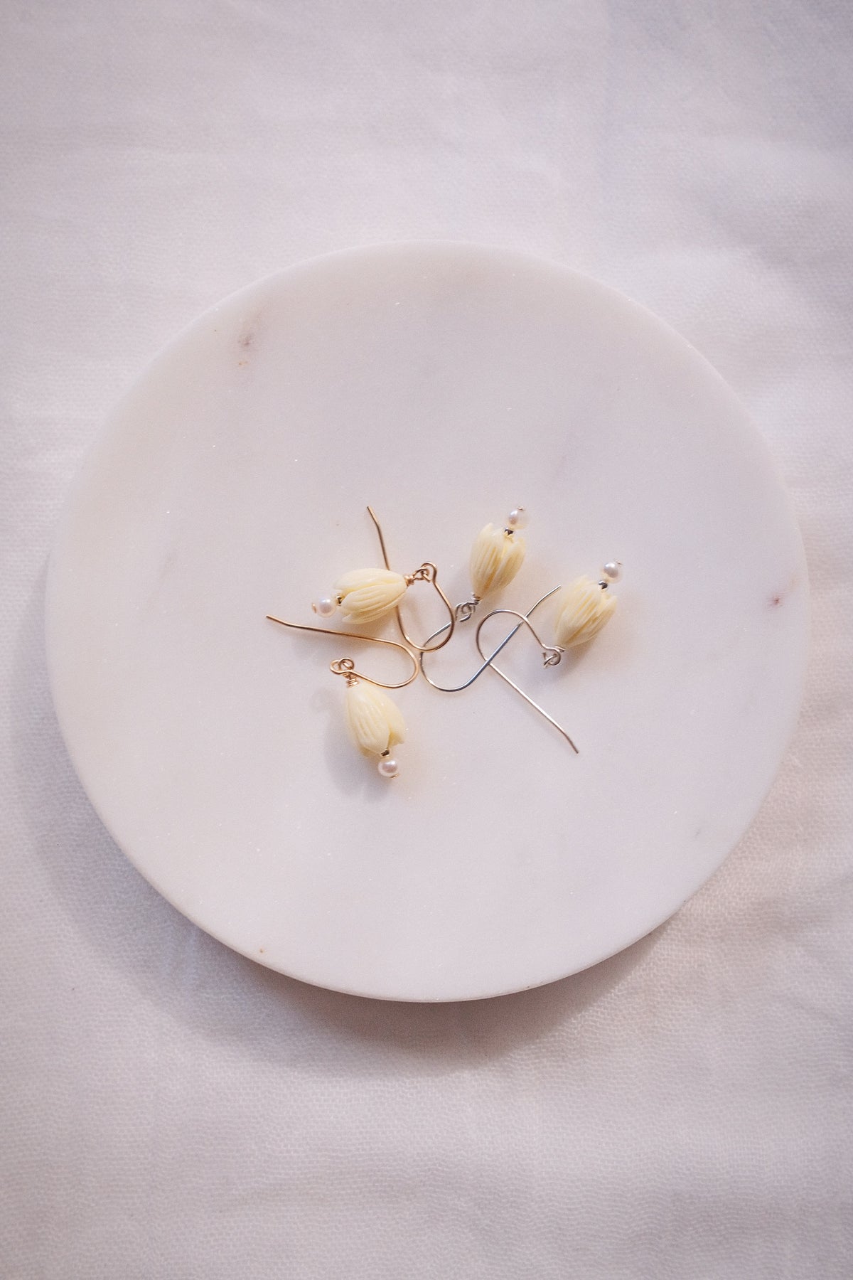 Resin Pikake & Pearl Drop Earrings - Gold or Silver Kupuna