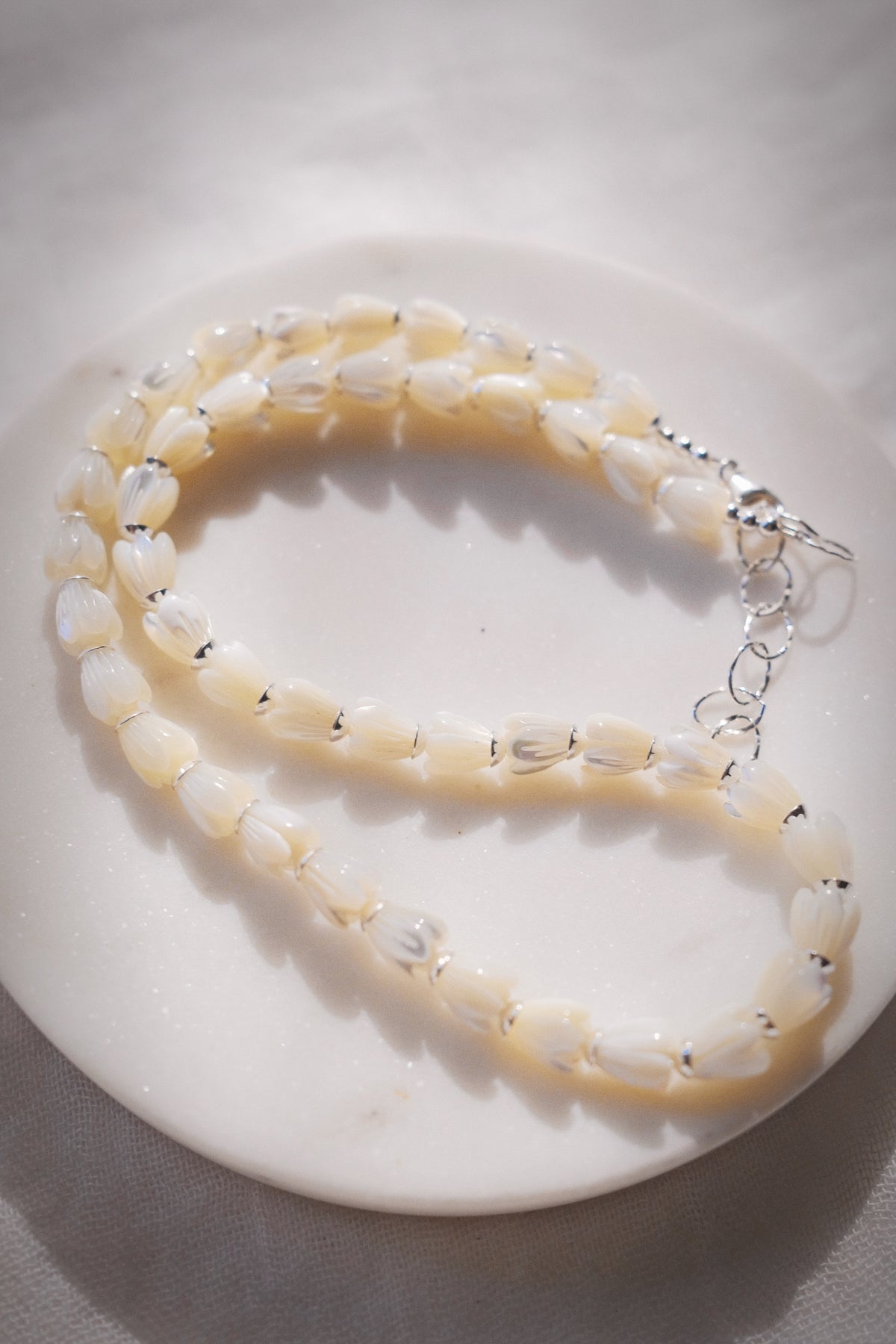 Mother of Pearl Pikake Beaded Necklace - Silver Lāhela