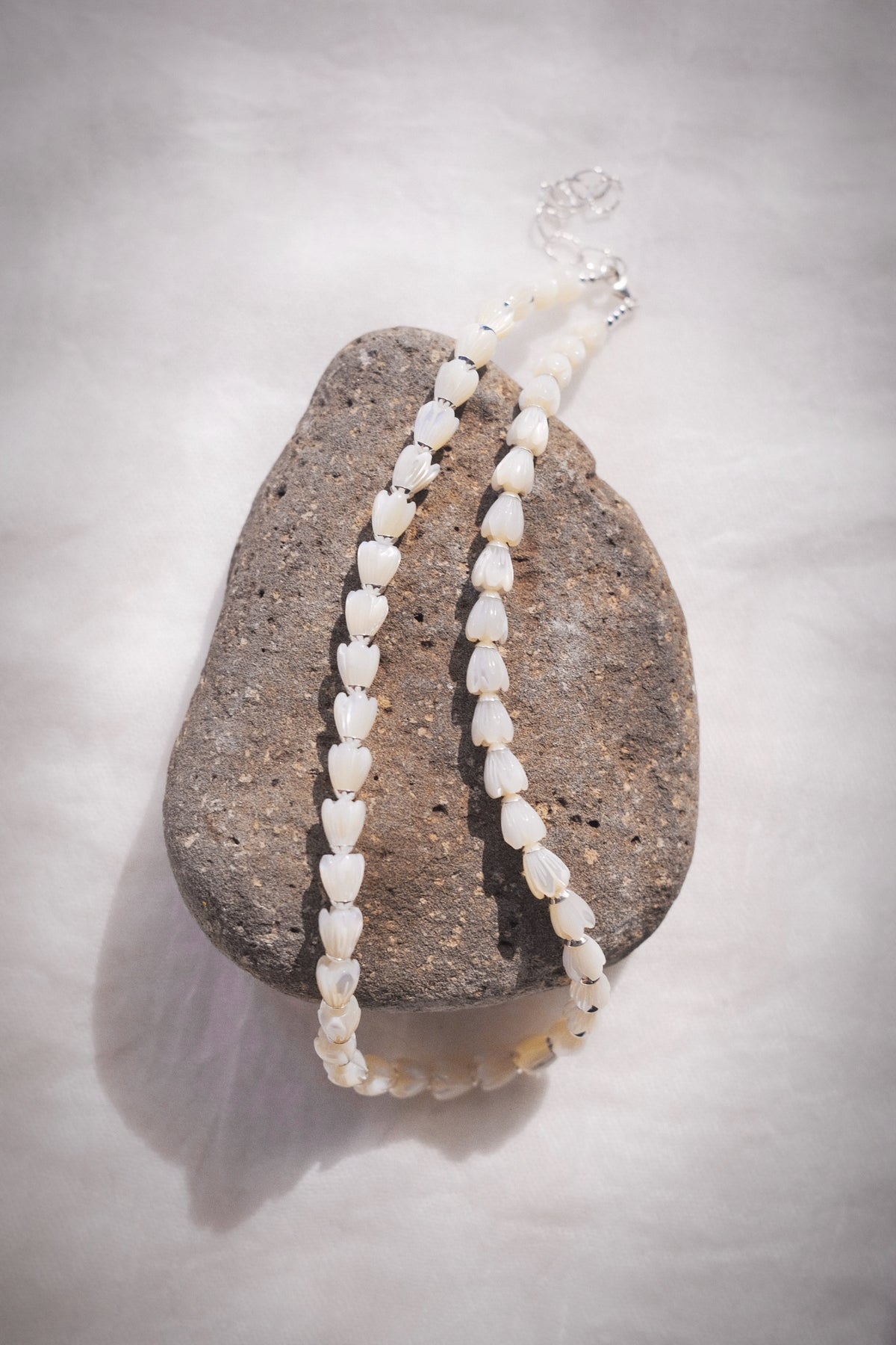 Mother of Pearl Pikake Beaded Necklace - Silver Lāhela
