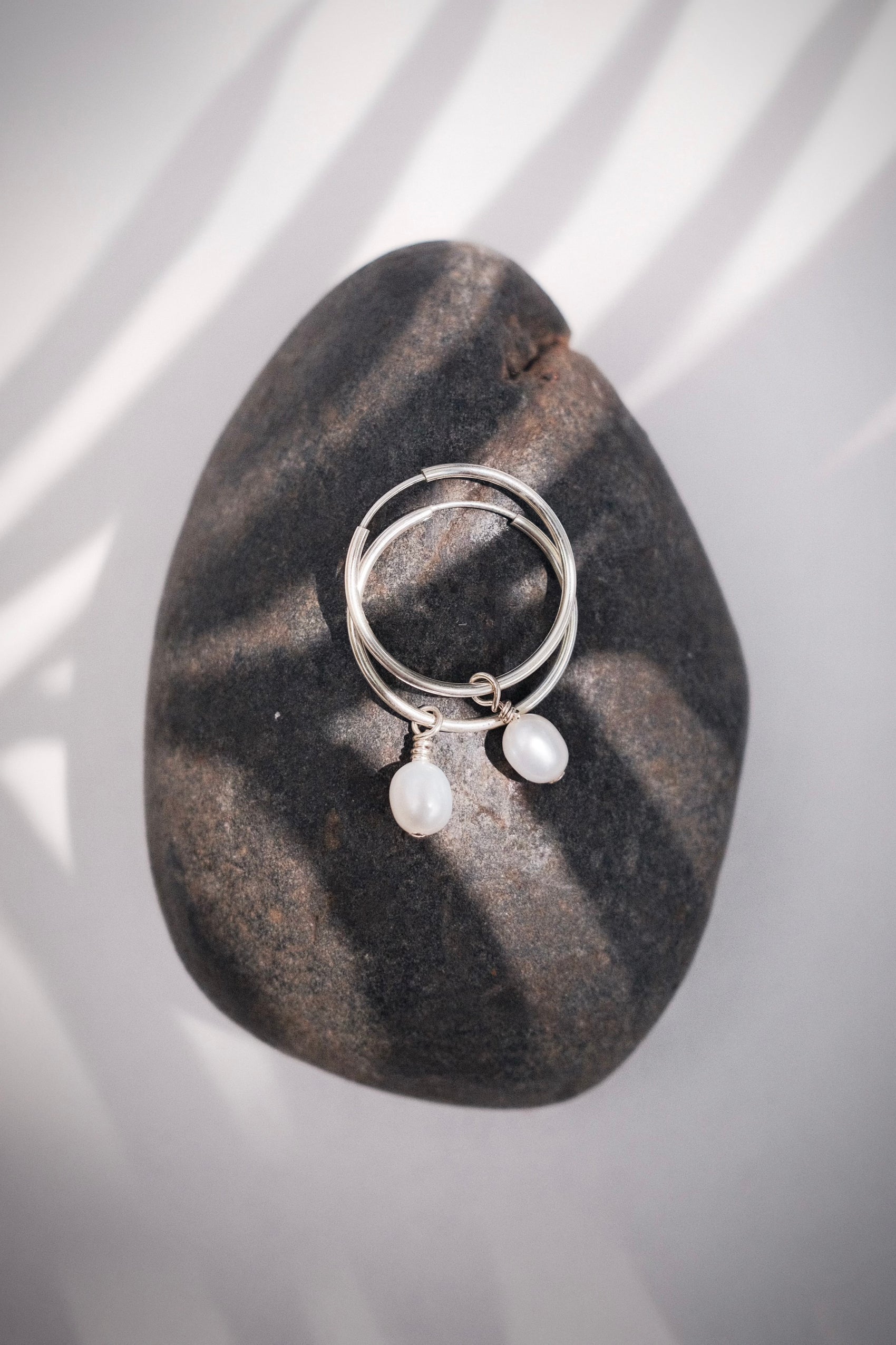 Pearl Silver Hoop Earrings - Keilani