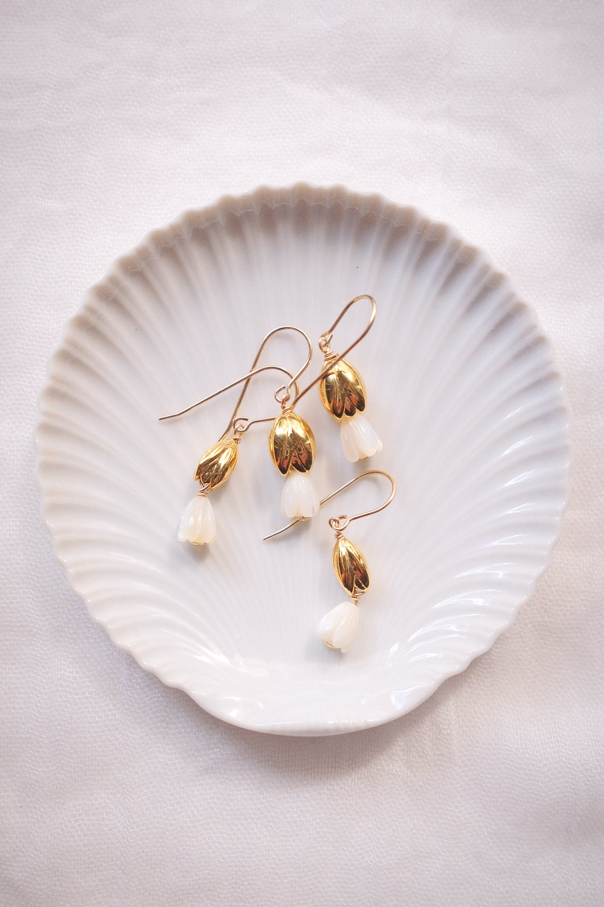 Mother of Pearl & Gold Pikake Dangle Earrings - Lāhela