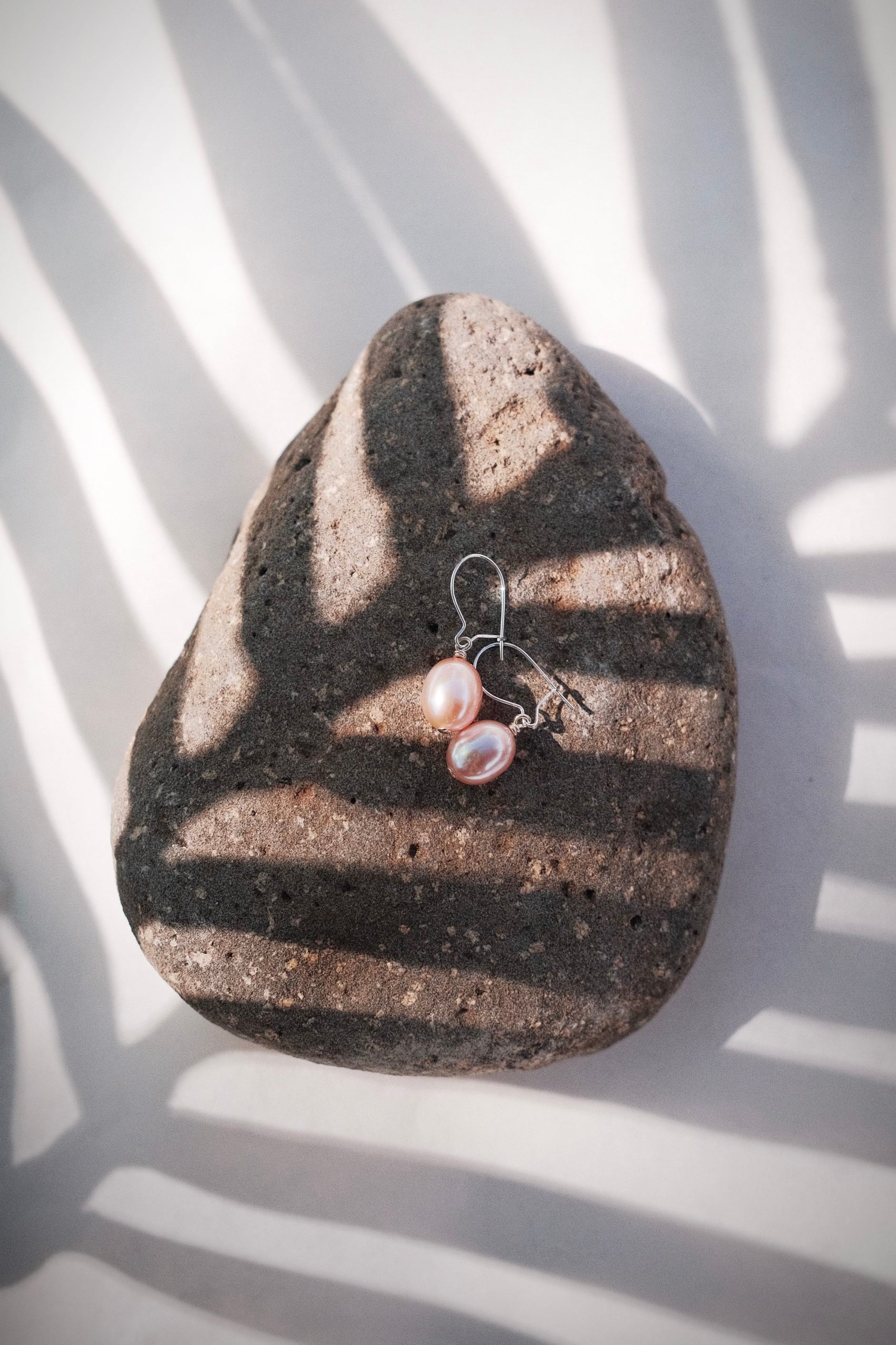 Pink Freshwater Pearl Silver Drop Earrings - Akala