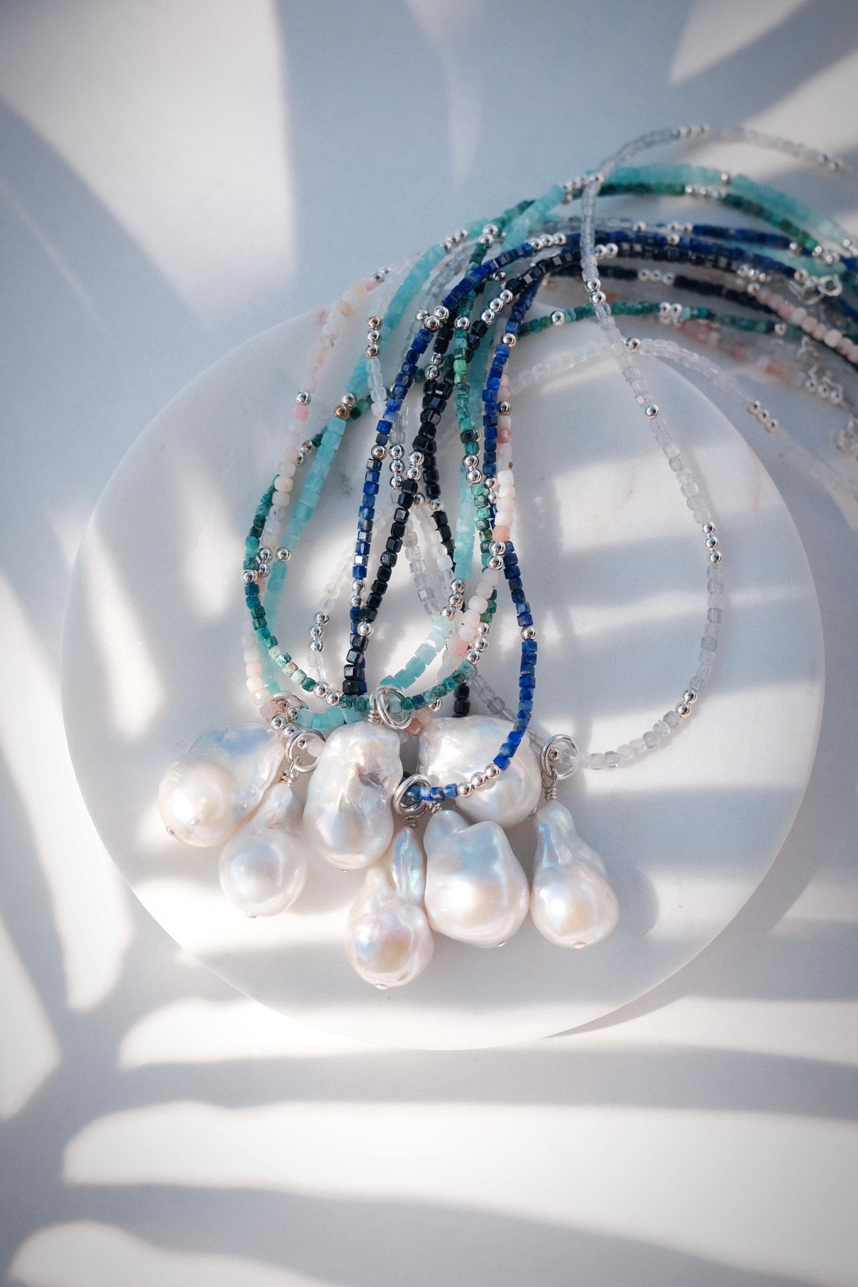 Flameball Baroque Pearl and Gemstone Necklace - Silver Keahi