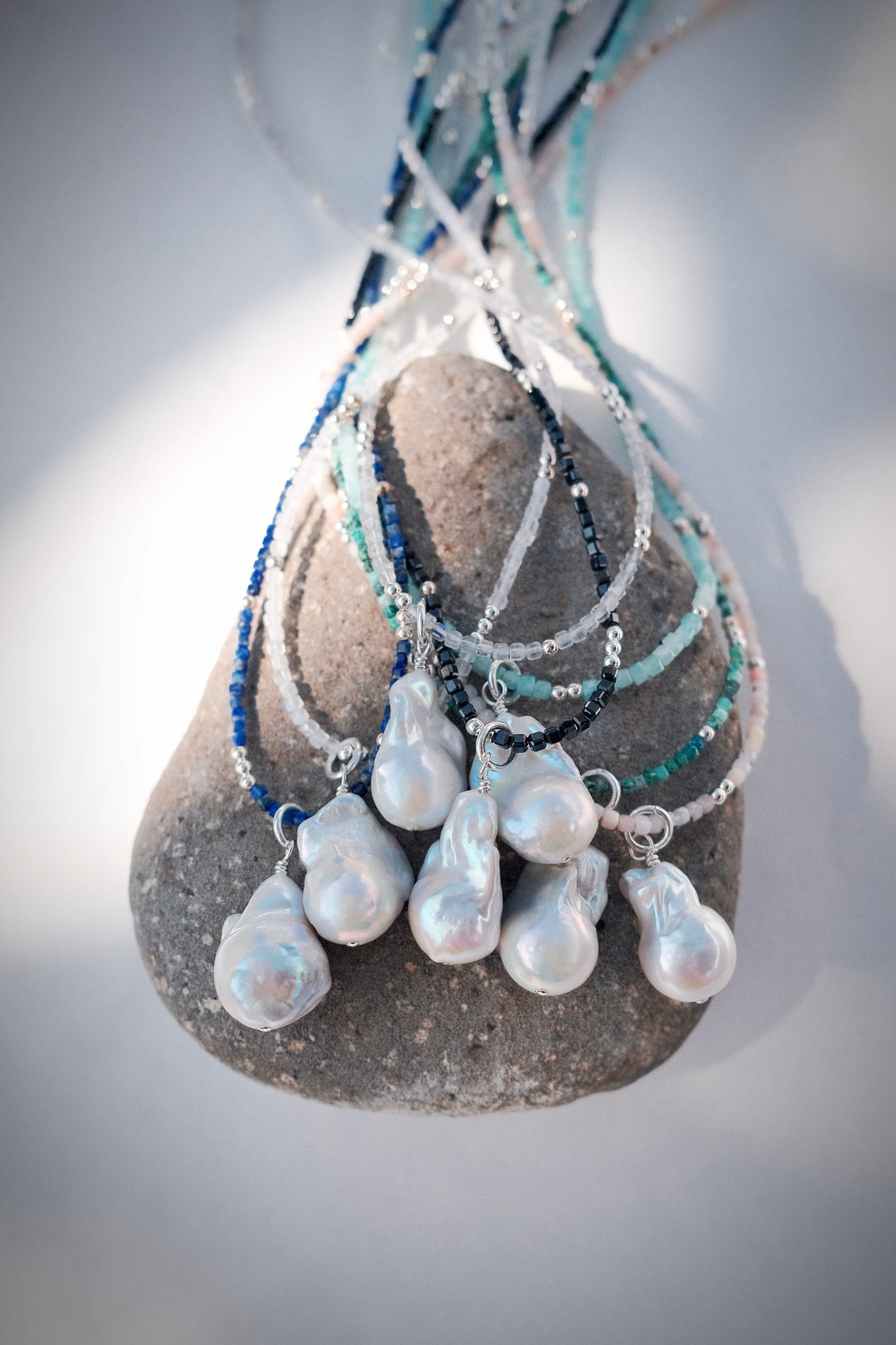 Flameball Baroque Pearl and Gemstone Necklace - Silver Keahi