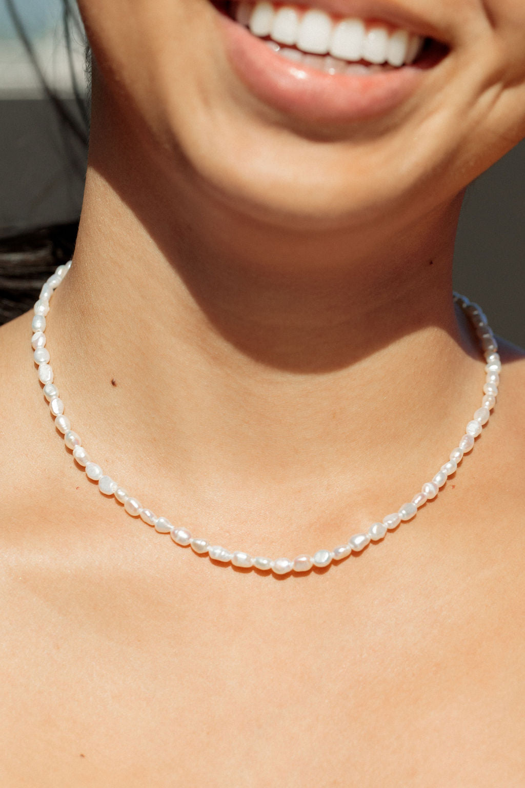 Silver Dainty White Pearl Necklace - Maile