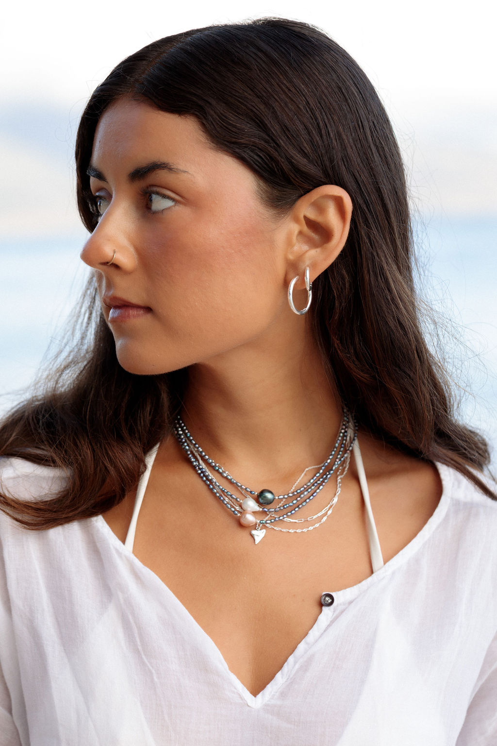 Baroque White Pearl Choker Necklace - Silver Kaimalie