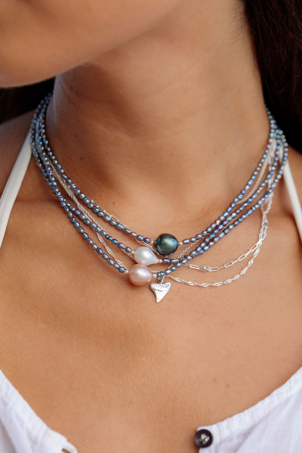 Baroque White Pearl Choker Necklace - Silver Kaimalie
