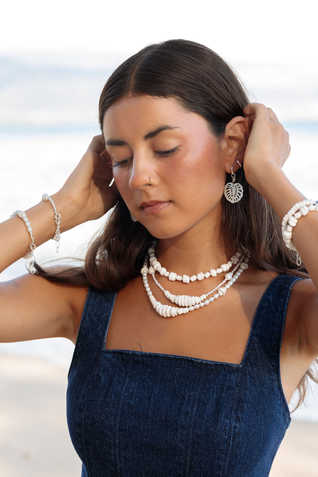 Silver Puka Shell Pearl Bead Necklace - Maka