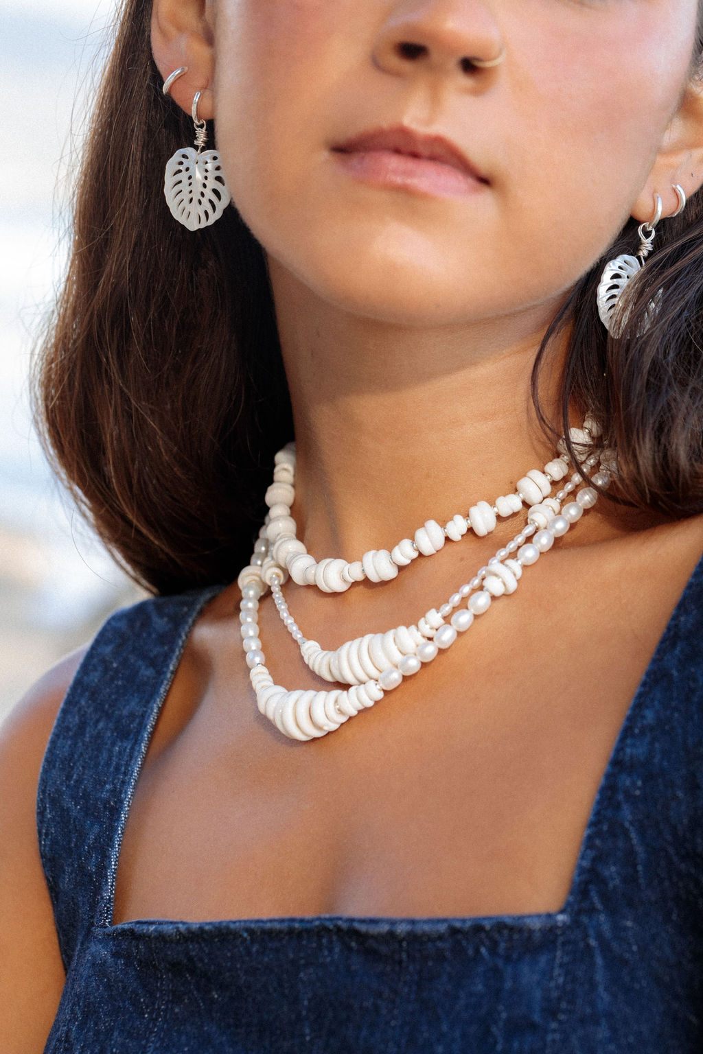 Silver Puka Shell Pearl Bead Necklace - Maka