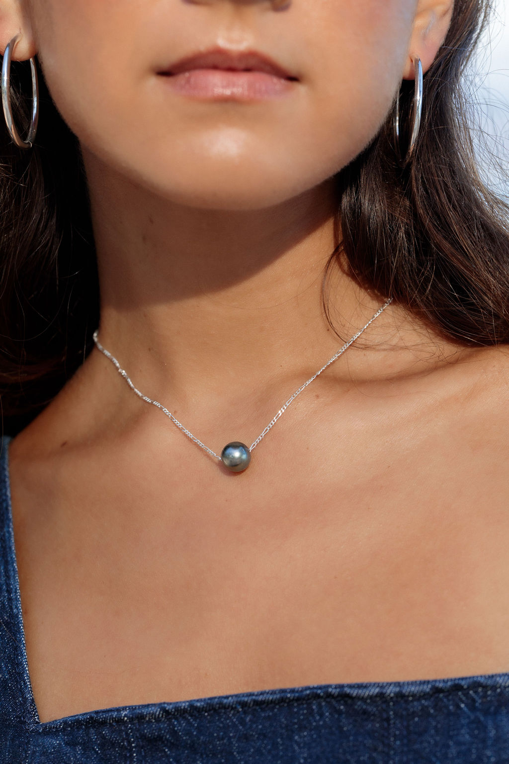 Silver Single Floating Tahitian Pearl Necklace - Miliani