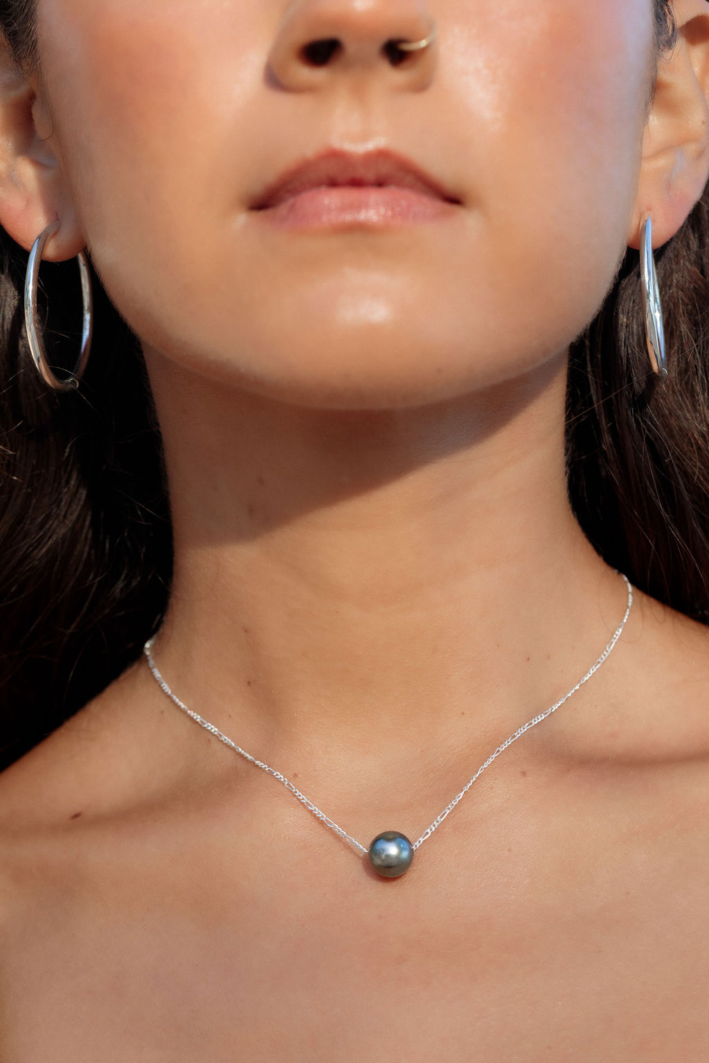 Silver Single Floating Tahitian Pearl Necklace - Miliani