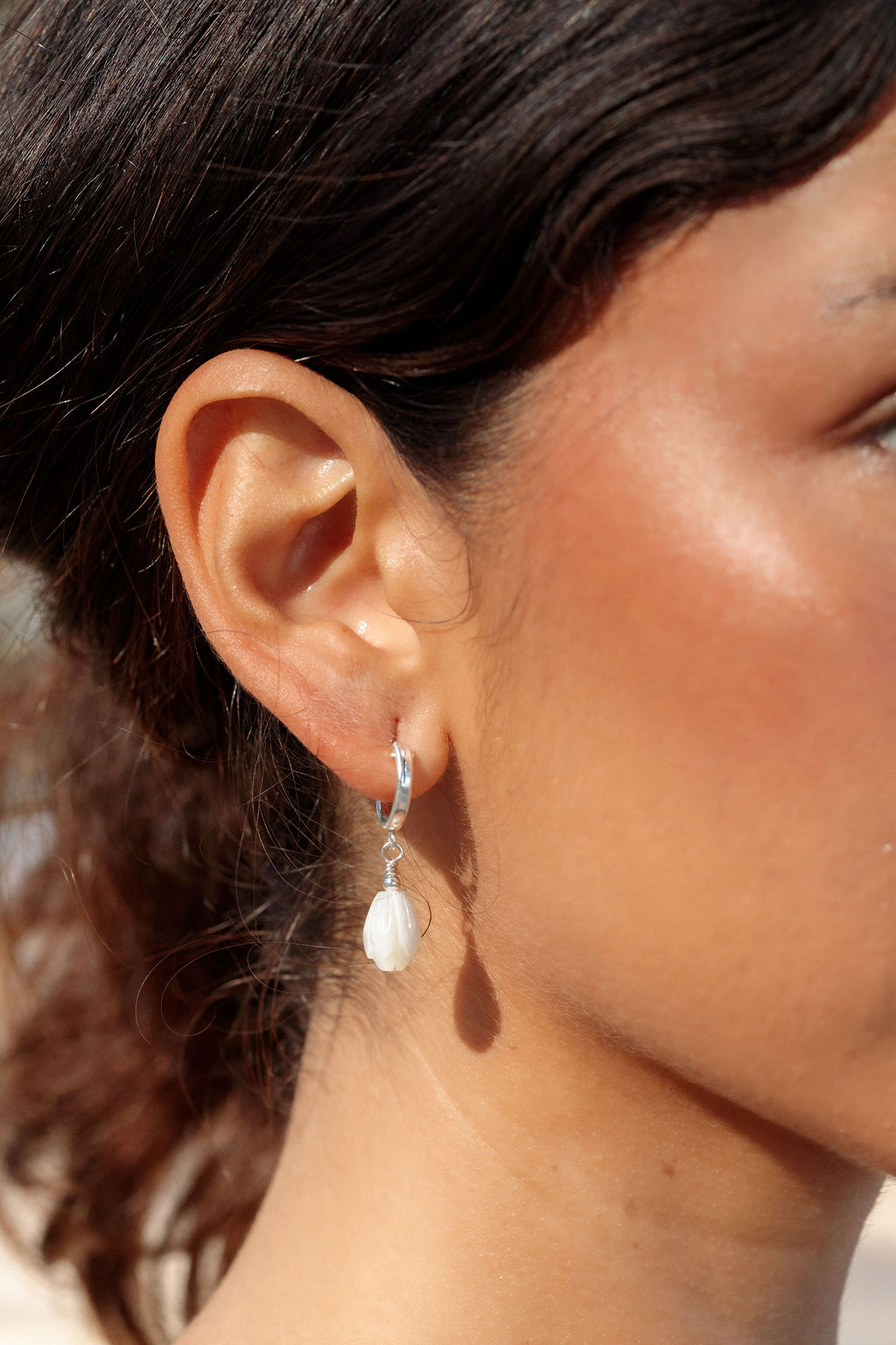 Sterling Silver Latch Pikake Hoop Earrings - Healani