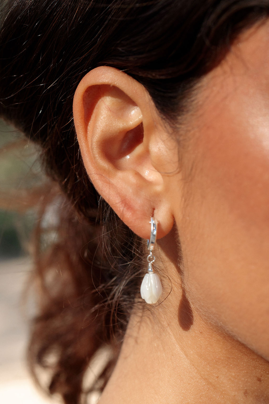 Sterling Silver Latch Pikake Hoop Earrings - Healani