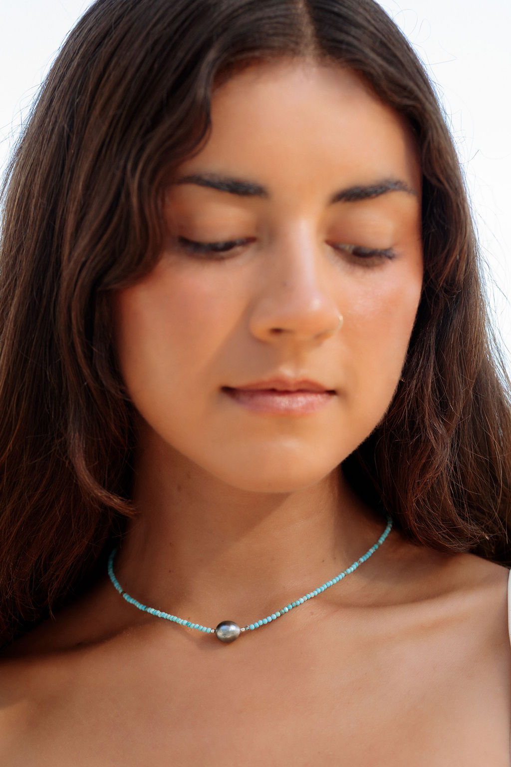 Dainty Turquoise Tahitian Pearl Choker Necklace - Silver Ipo