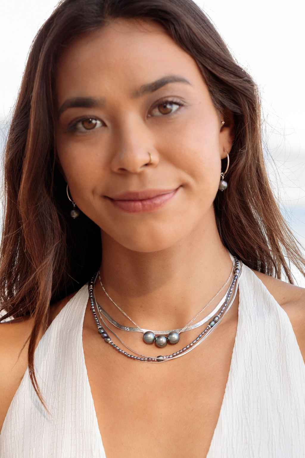 Silver Triple Floating Tahitian Pearl Necklace - Mililani
