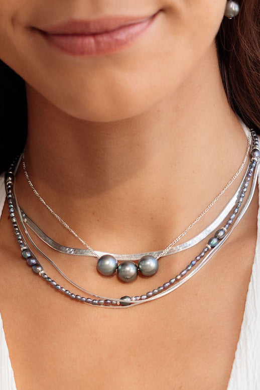Silver Triple Floating Tahitian Pearl Necklace - Mililani