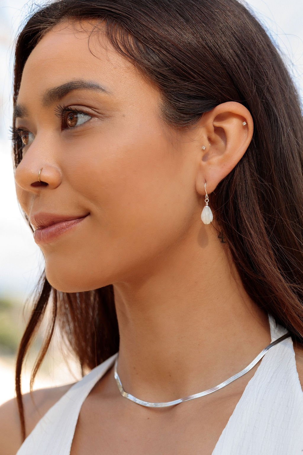 Simple Silver Pikake Earrings - Silver Kamakana