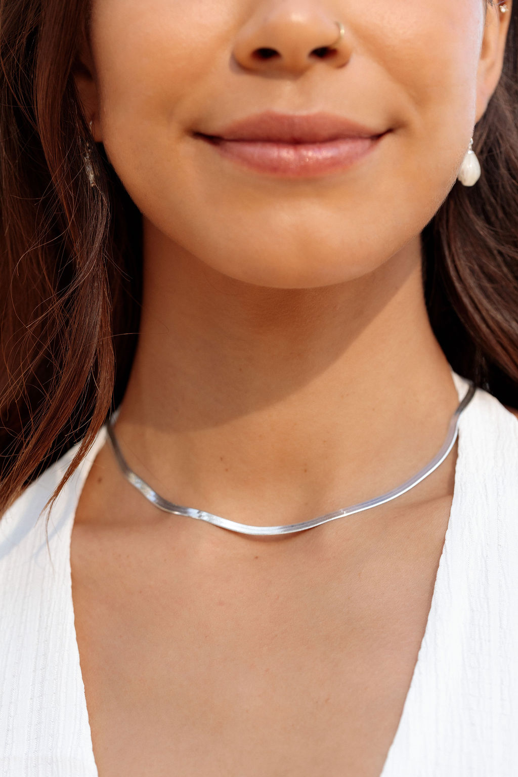 Sterling Silver Herringbone Chain Necklace - Konani
