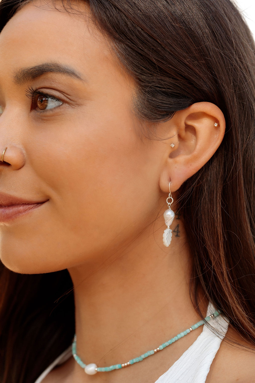 Silver Asymmetrical Shell & Pearl Earrings - Momi