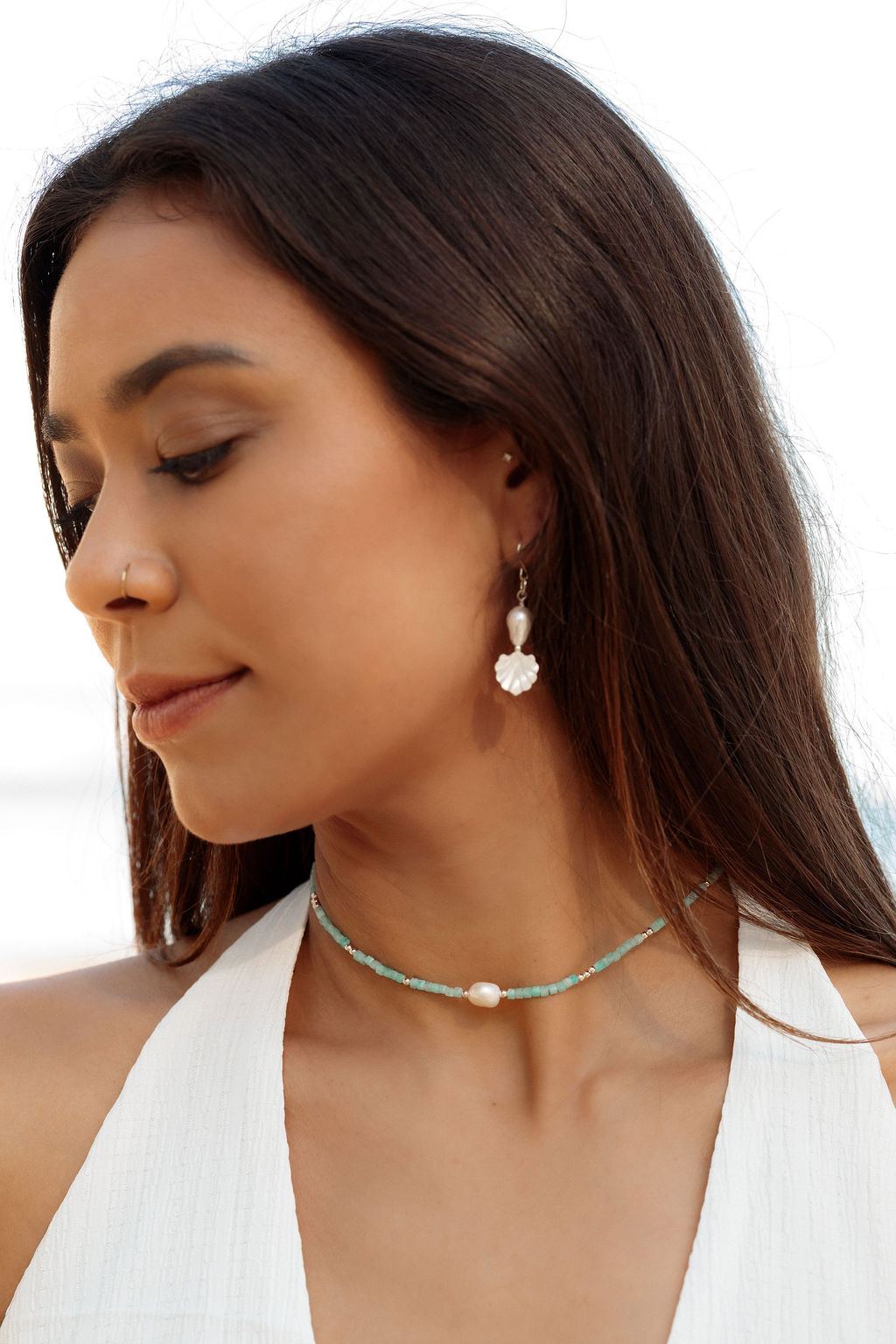 Silver Asymmetrical Shell & Pearl Earrings - Momi