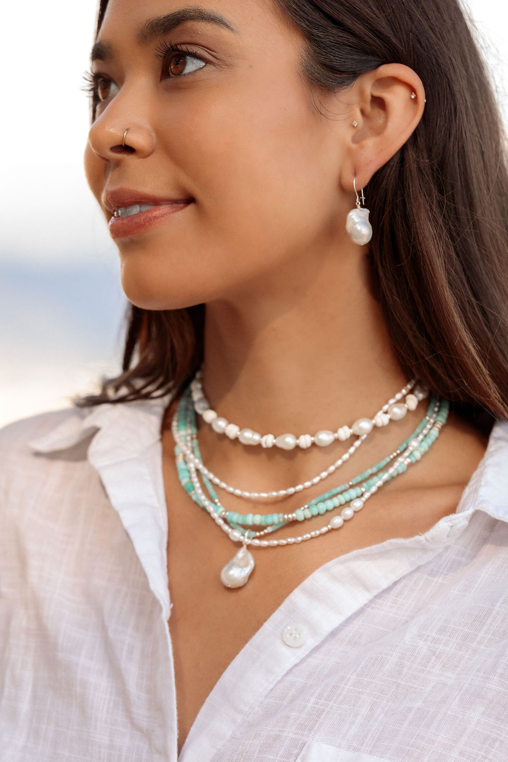 Silver Dainty White Pearl Necklace - Maile
