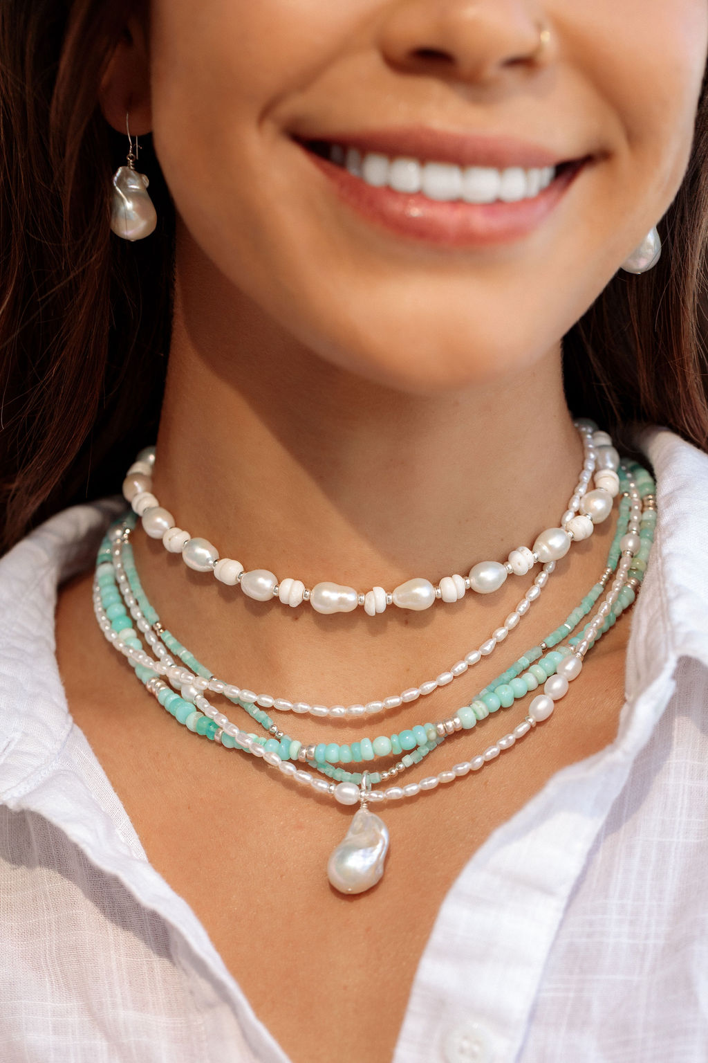 Flameball Baroque Pearl and Gemstone Necklace - Silver Keahi