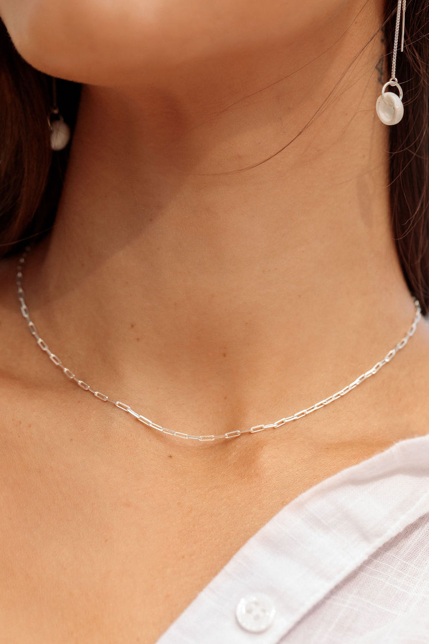 Dainty Silver Paperclip Chain Necklace - Silver Kei