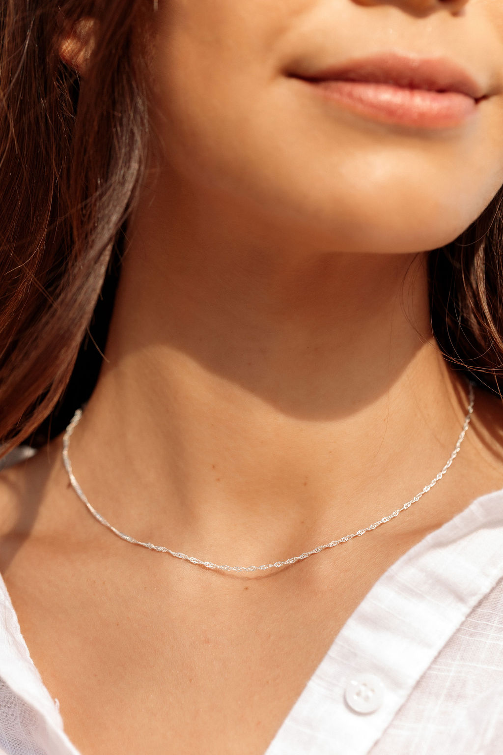Sterling Silver Singapore Chain Necklace - Luana