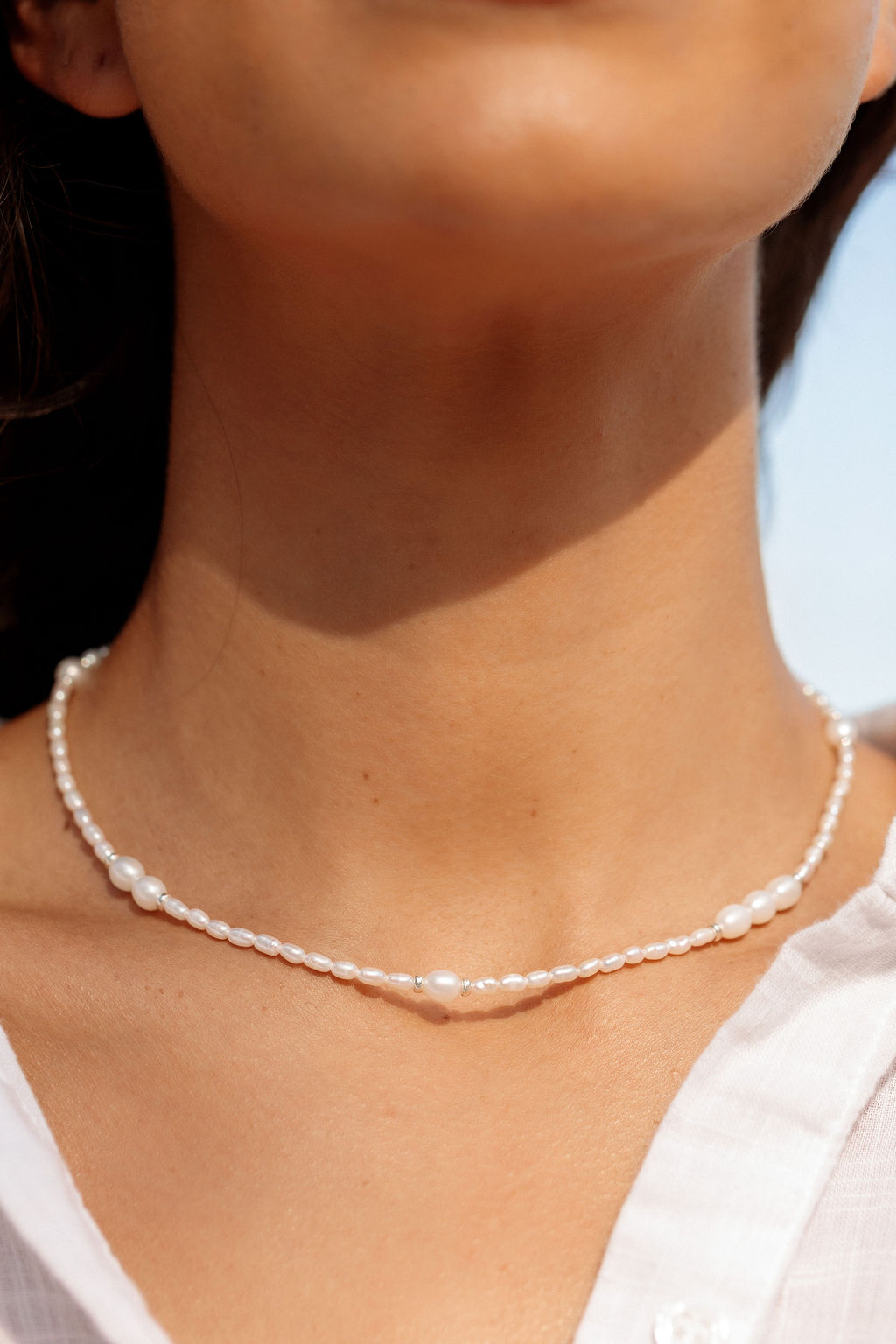 Silver and White Pearl Bead Necklace - Hiwahiwa