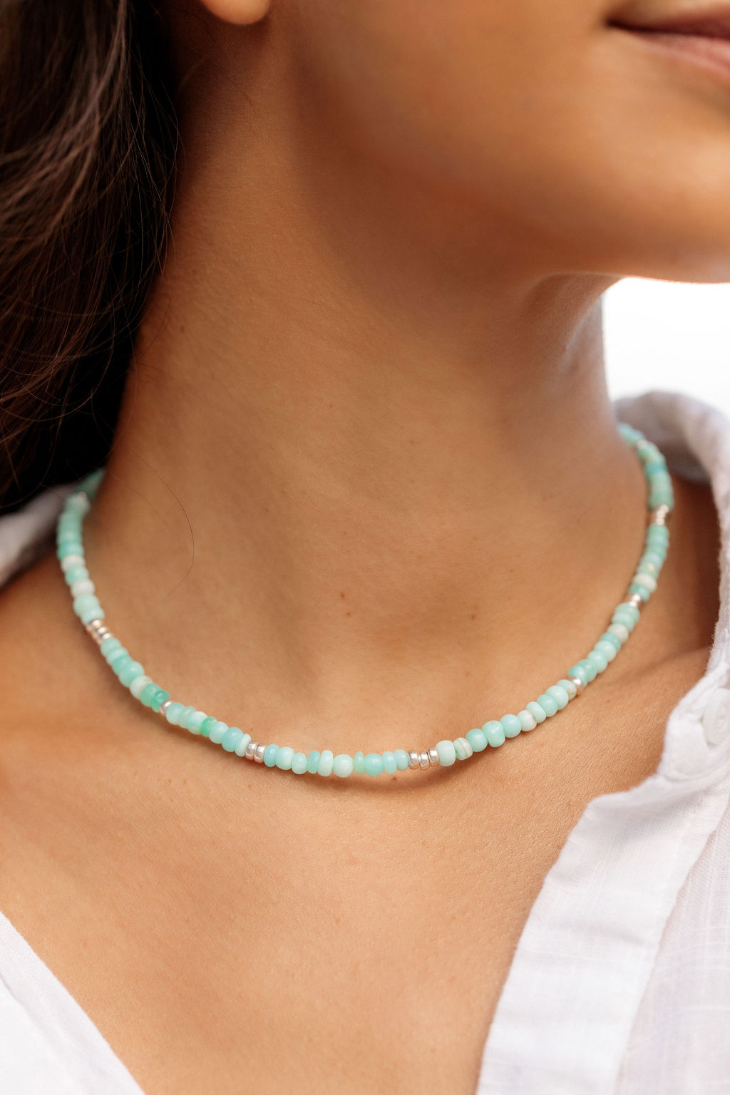 Peruvian Blue Opal Silver Necklace - Mana'olana