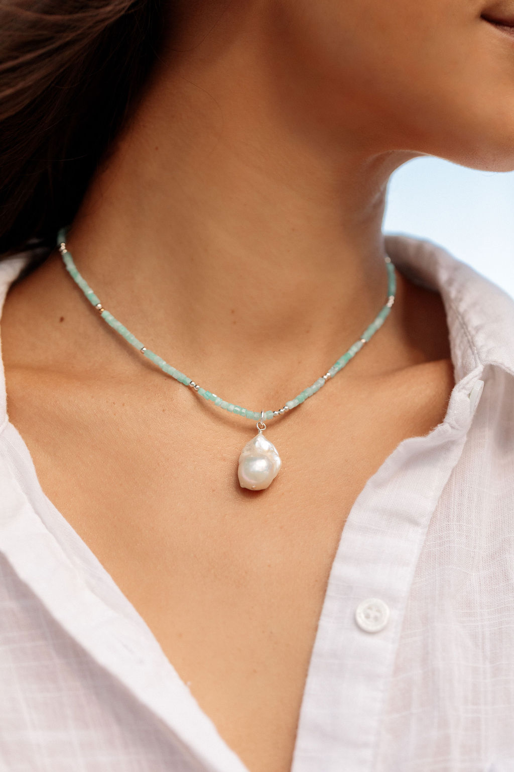 Flameball Baroque Pearl and Gemstone Necklace - Silver Keahi