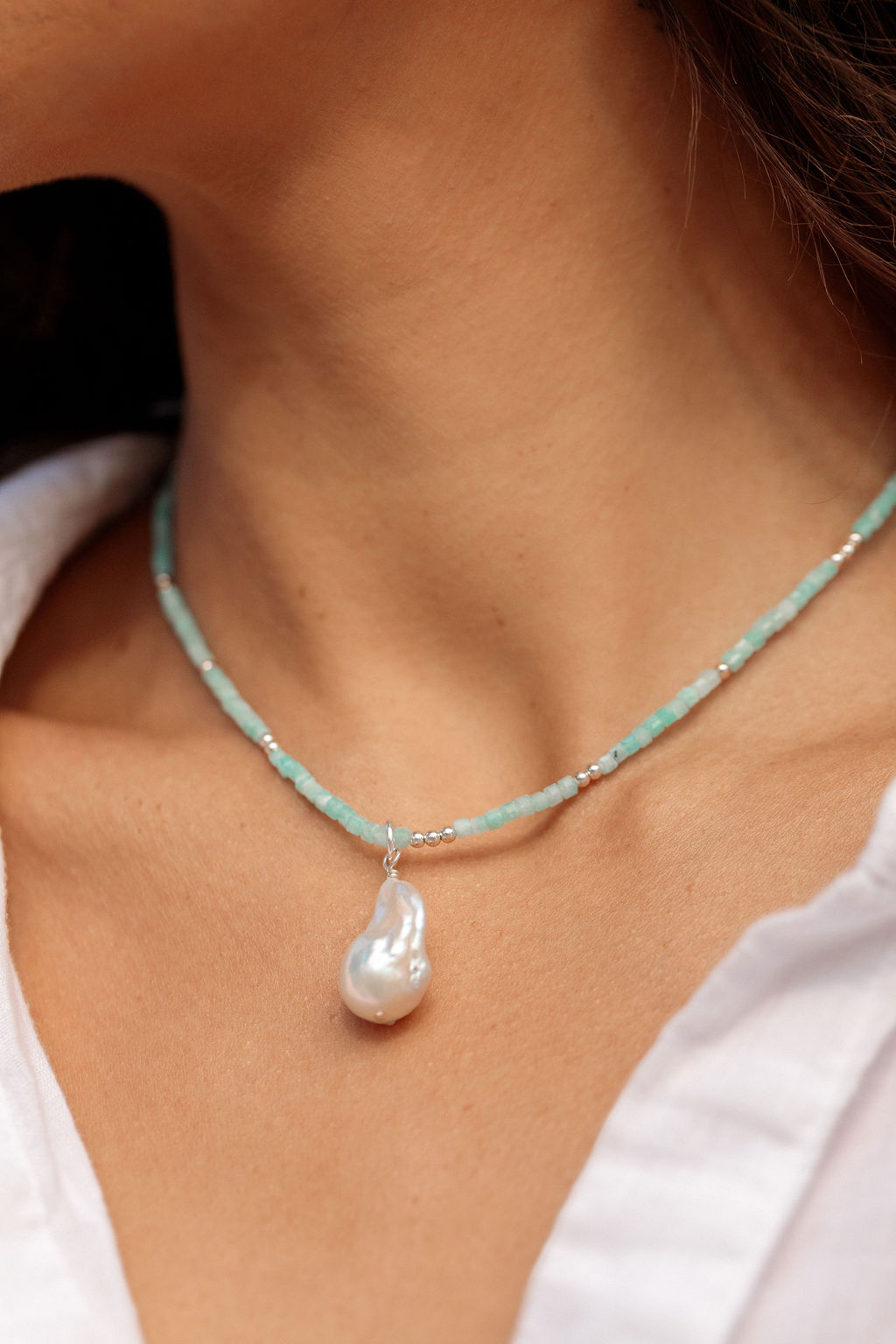 Flameball Baroque Pearl and Gemstone Necklace - Silver Keahi