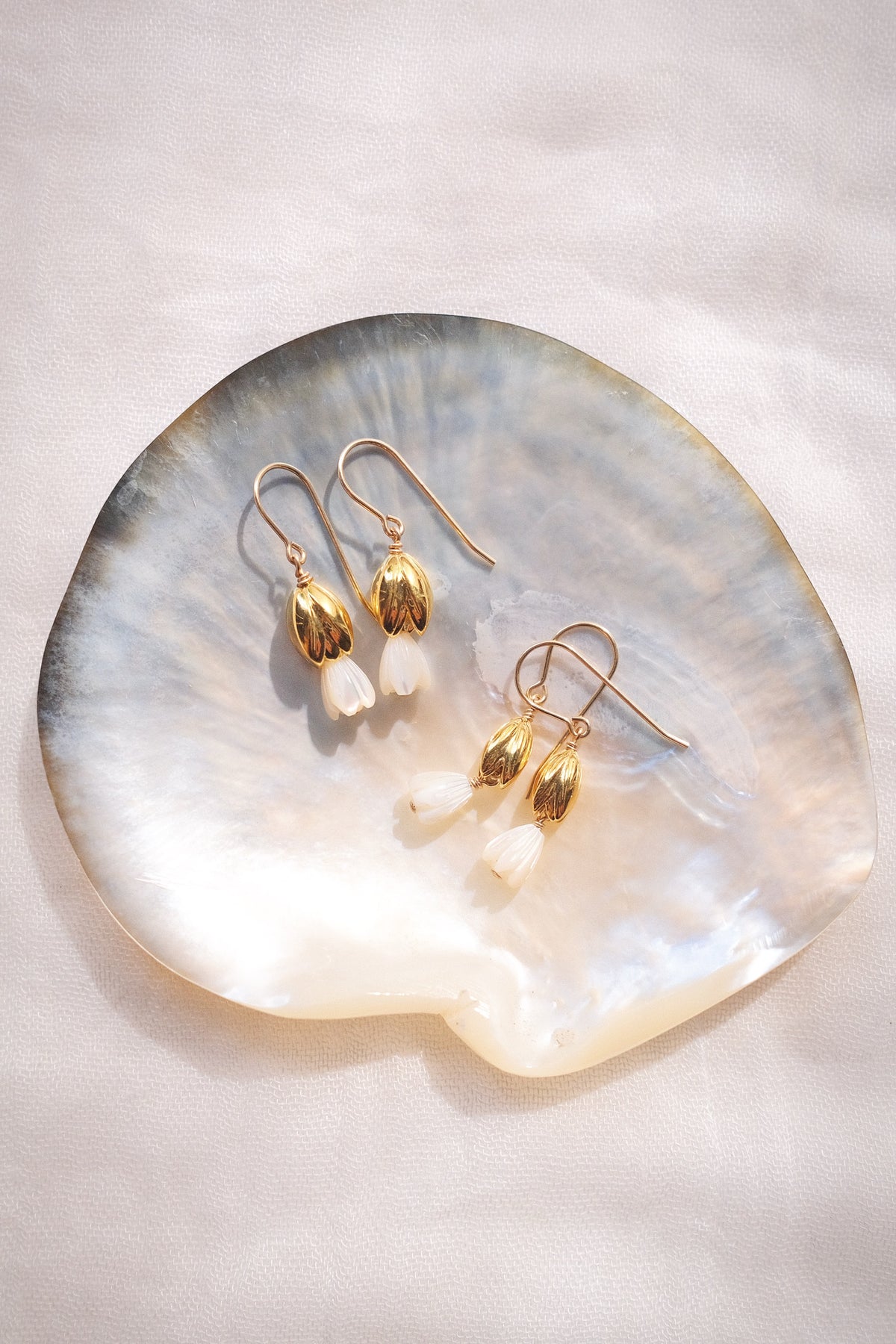 Mother of Pearl & Gold Pikake Dangle Earrings - Lāhela
