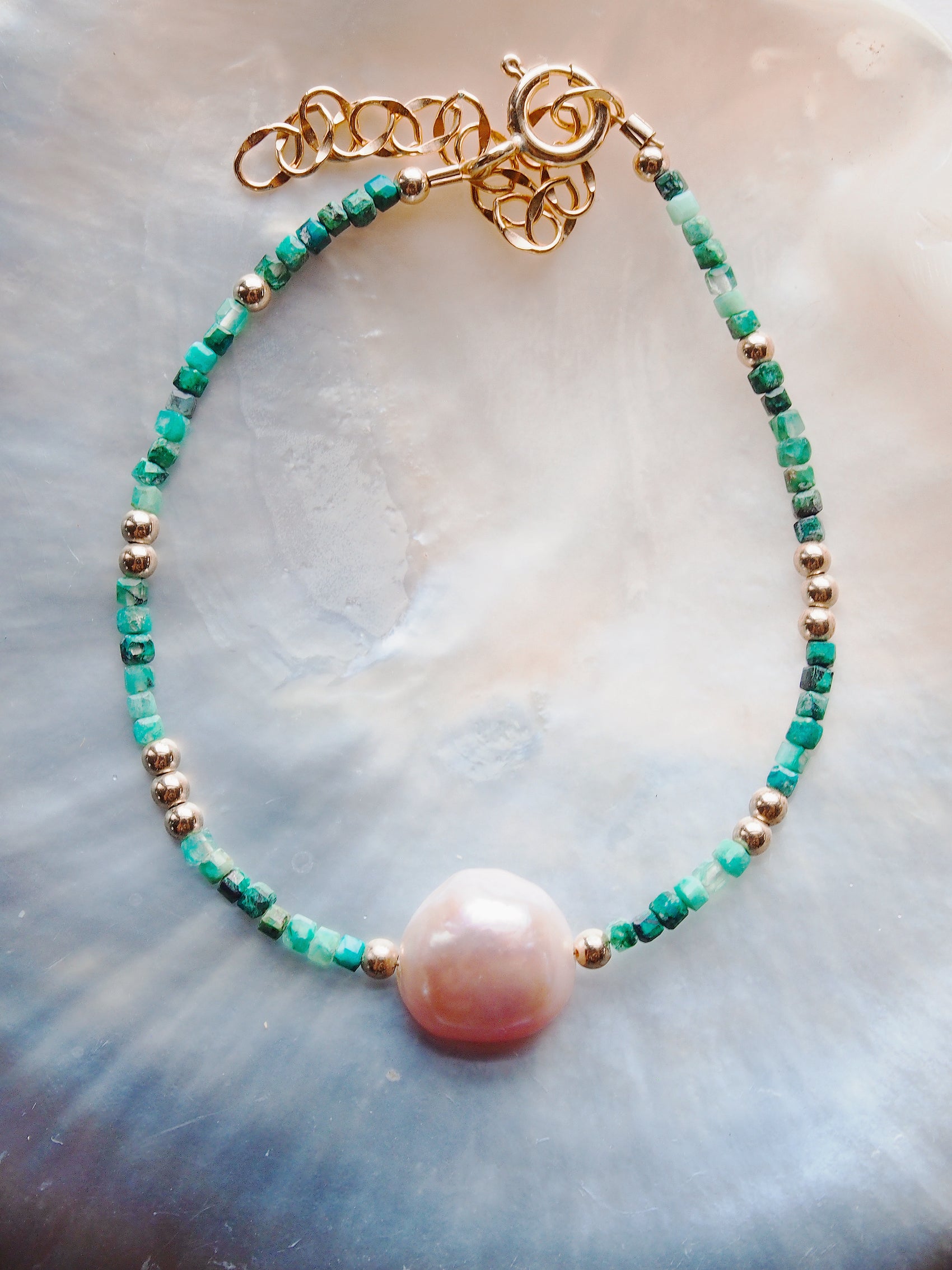 Pink Pearl and Gemstone Bracelet -  Gold Akala